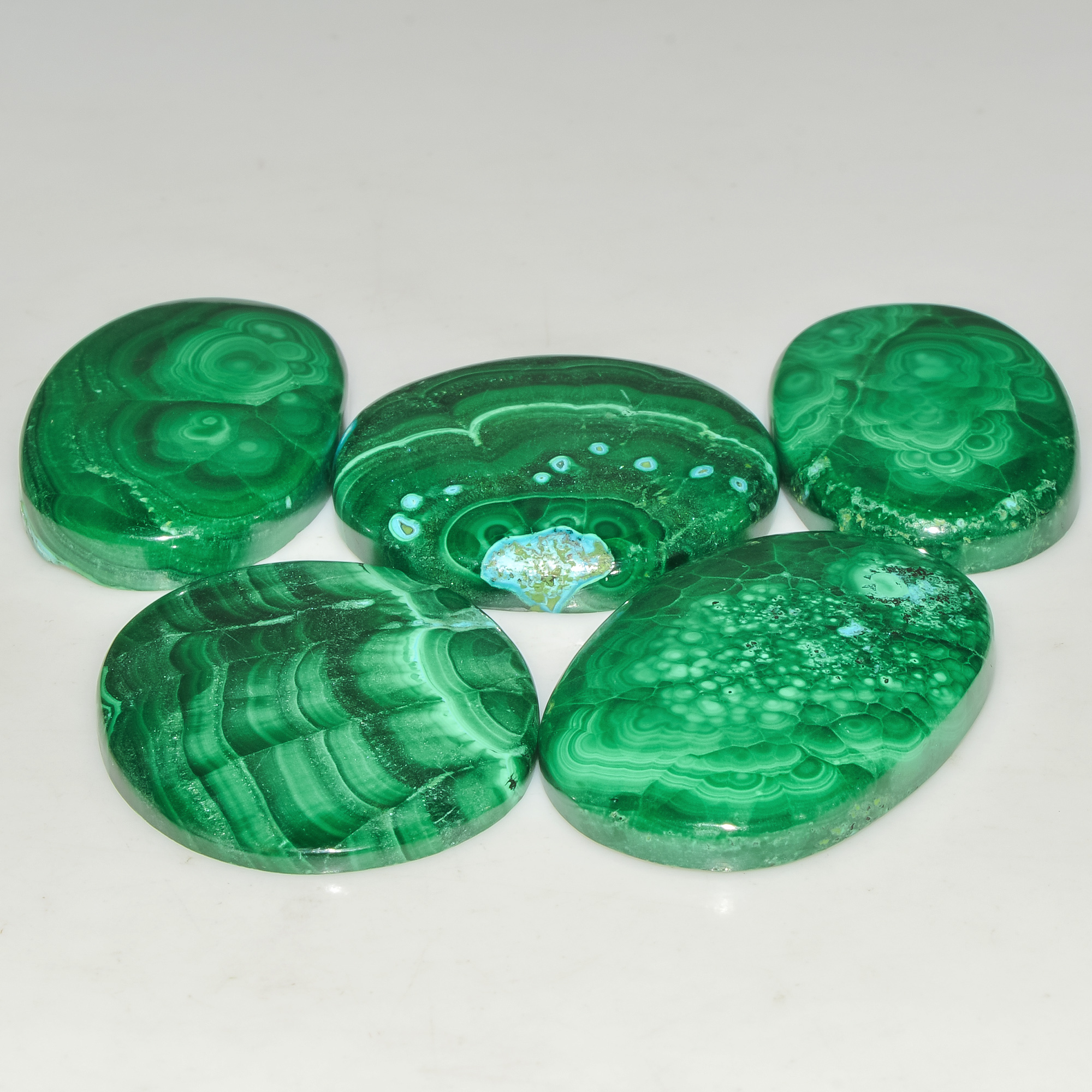 5 Pcs 261 Cts Malachite Gemstone Lot Natural Crystal For Healing and Reiki 35x22 27x27mm 18089