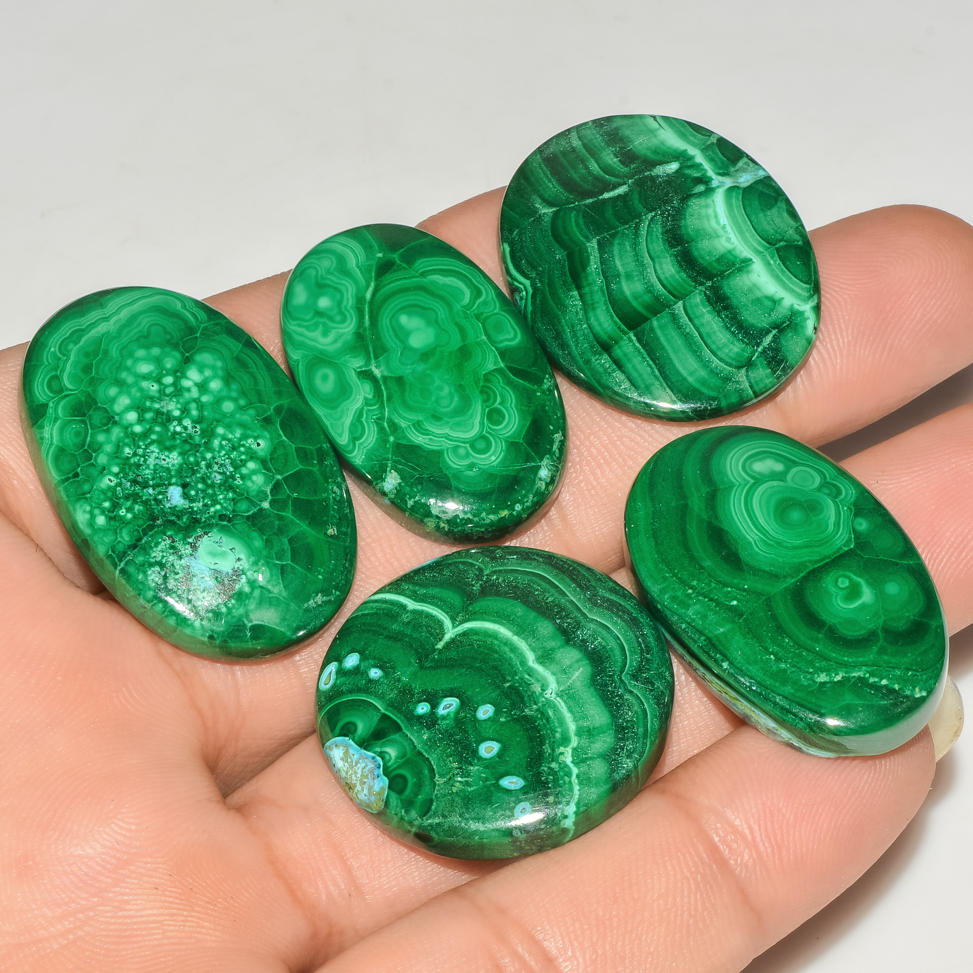 5 Pcs 261 Cts Malachite Gemstone Lot Natural Crystal For Healing and Reiki 35x22 27x27mm 18089