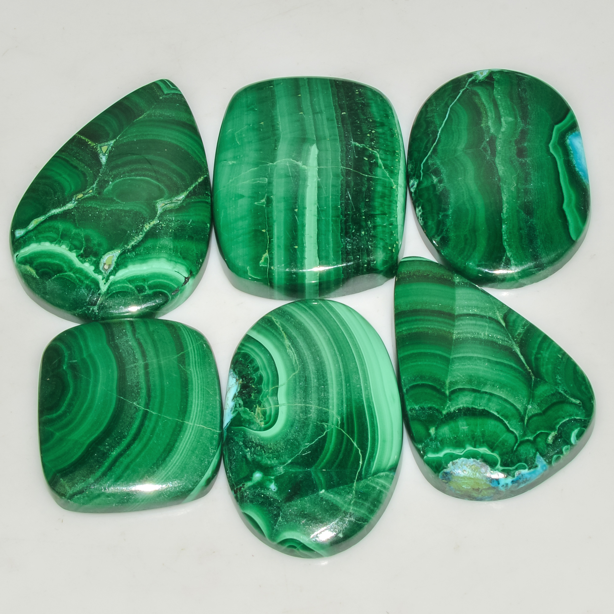 6 Pcs 245 Cts Malachite Gemstone Lot Natural Crystal For Healing and Reiki 34x22 23x20mm 18090