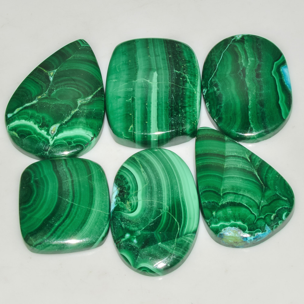 Image of 6 Pcs 245 Cts Malachite Gemstone Lot Natural Crystal For Healing and Reiki 34x22 23x20mm #18090