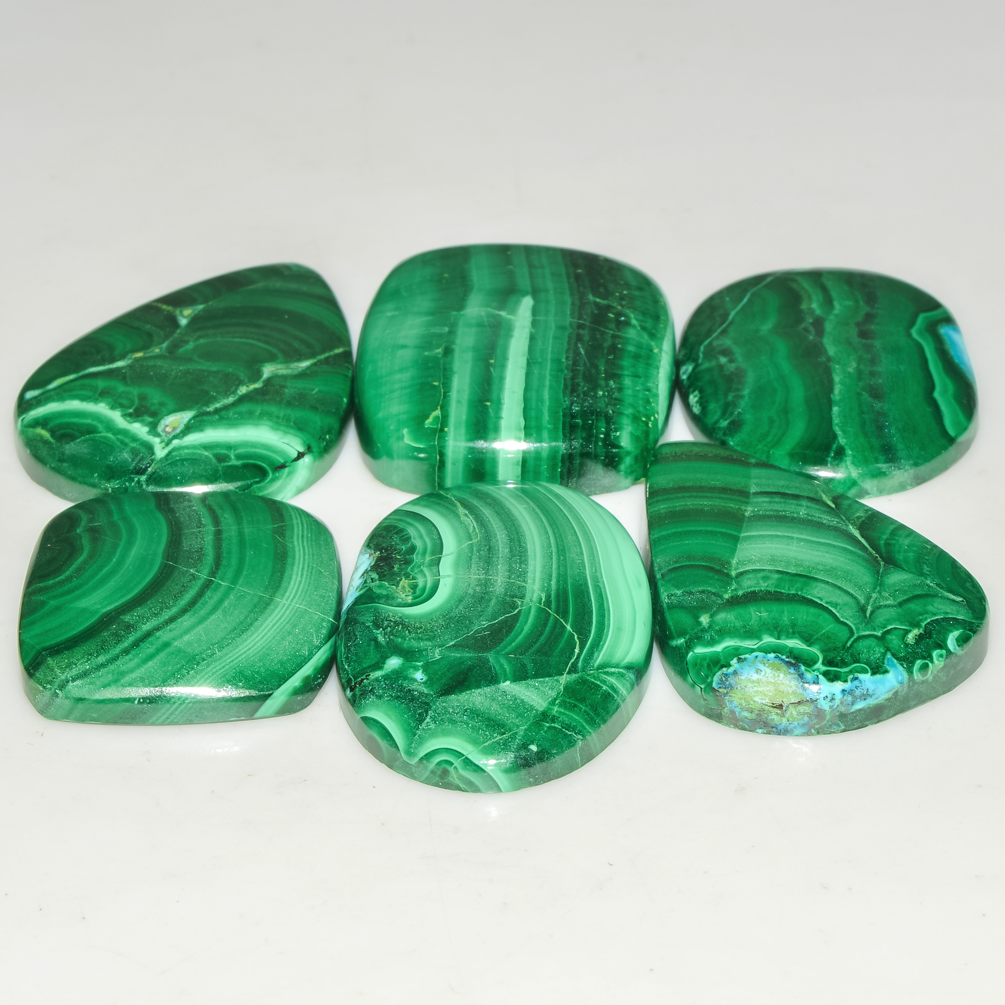6 Pcs 245 Cts Malachite Gemstone Lot Natural Crystal For Healing and Reiki 34x22 23x20mm 18090