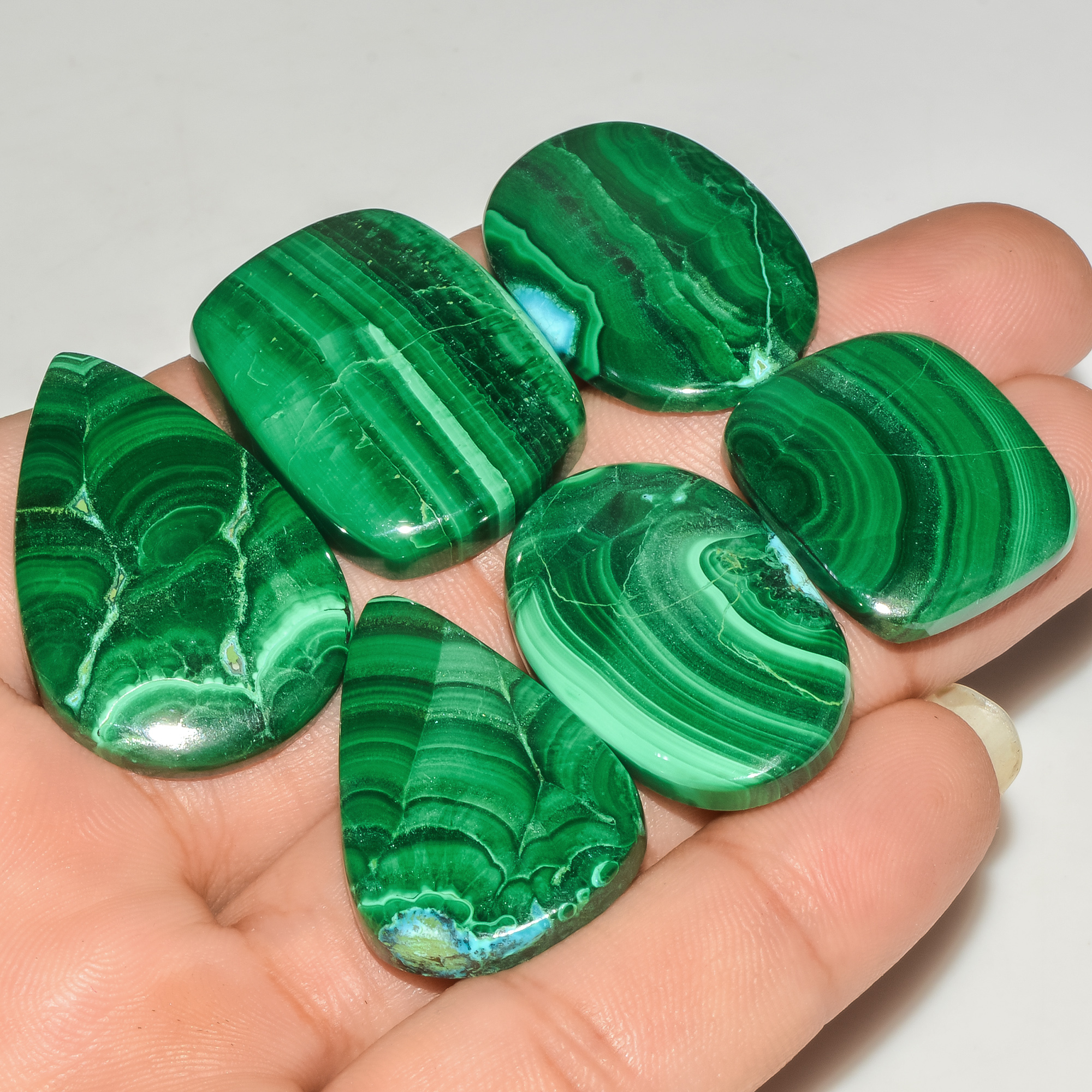 6 Pcs 245 Cts Malachite Gemstone Lot Natural Crystal For Healing and Reiki 34x22 23x20mm 18090
