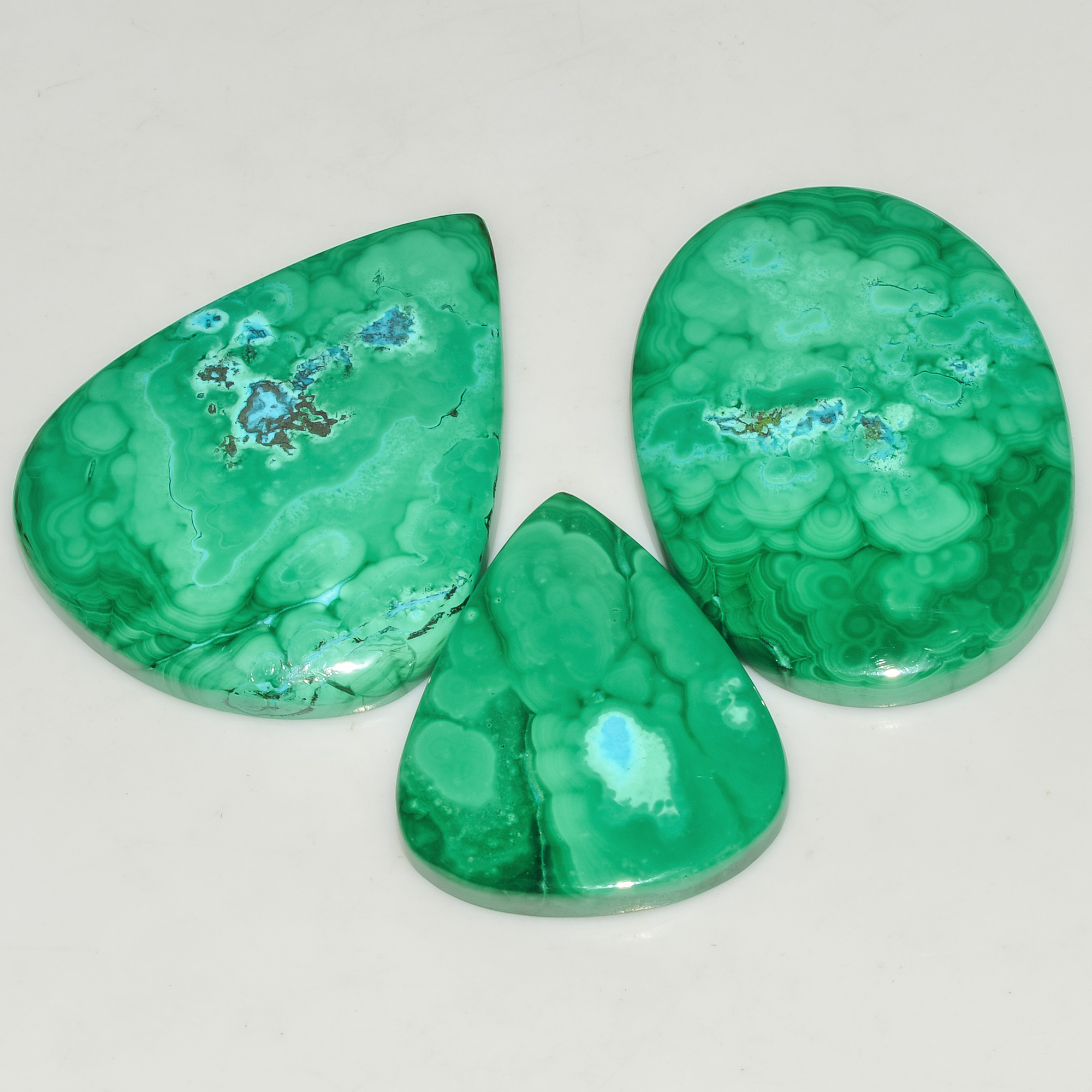 3 Pcs 313 Cts Malachite Gemstone Lot Natural Crystal For Healing and Reiki 48x35 34x28mm 18092