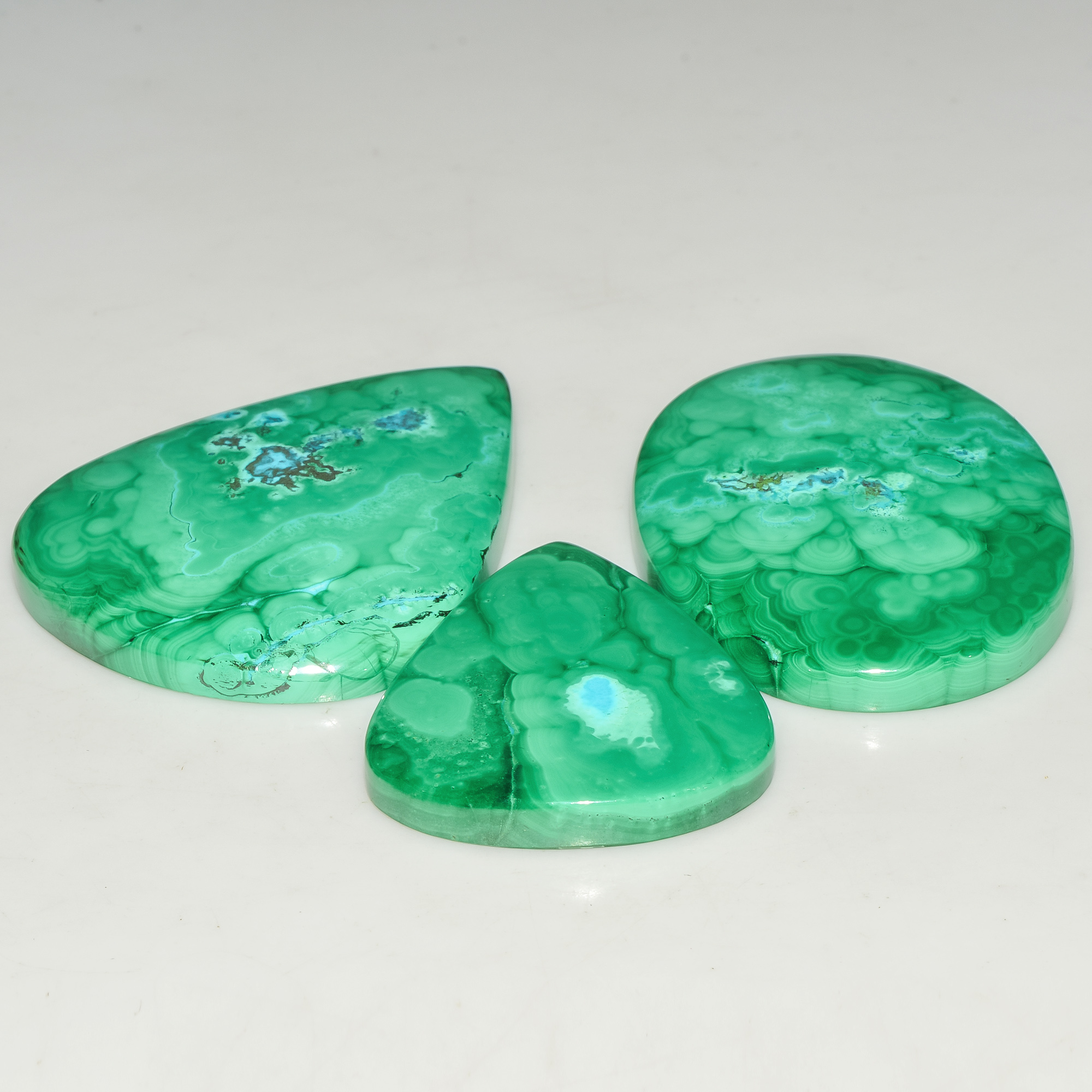 3 Pcs 313 Cts Malachite Gemstone Lot Natural Crystal For Healing and Reiki 48x35 34x28mm 18092