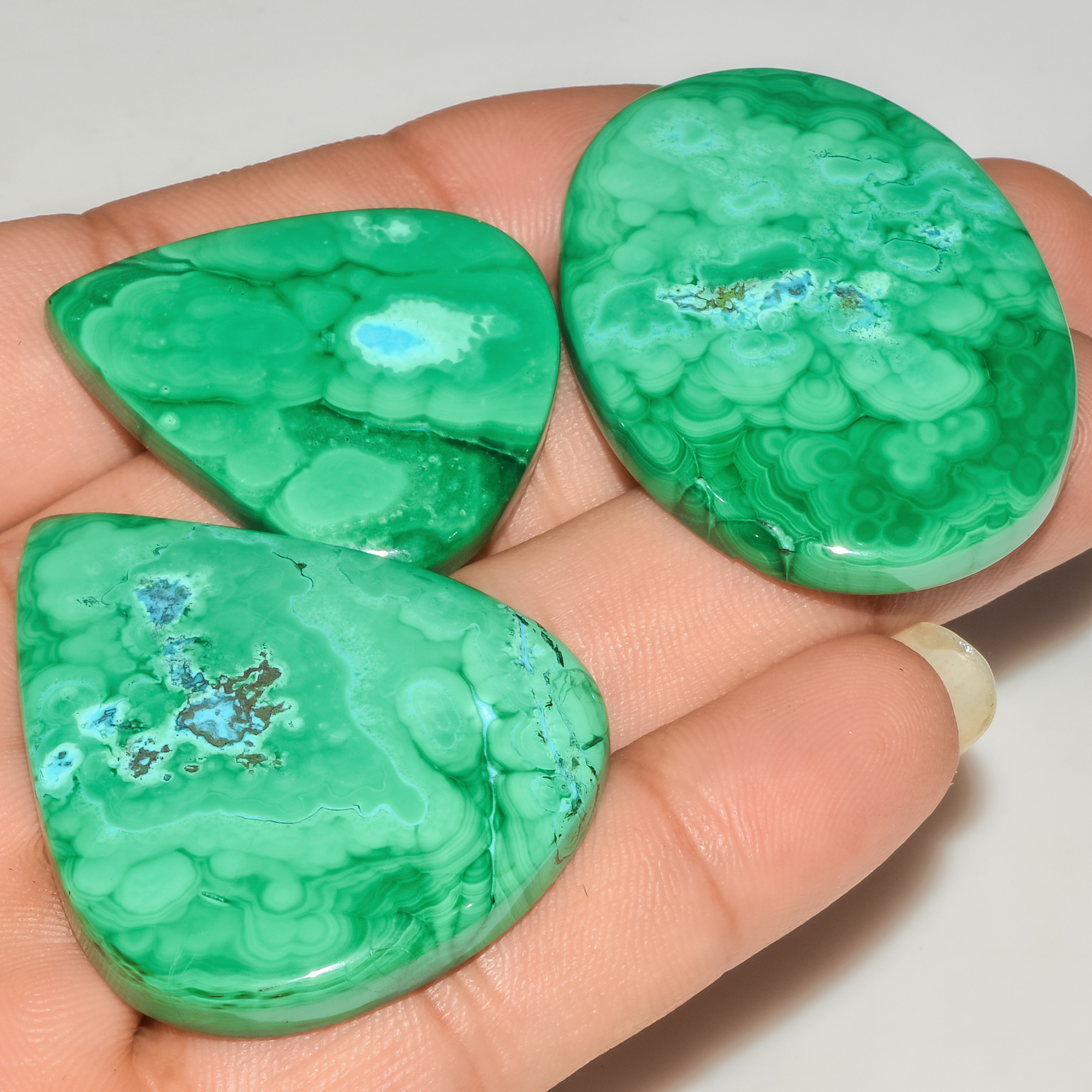 3 Pcs 313 Cts Malachite Gemstone Lot Natural Crystal For Healing and Reiki 48x35 34x28mm 18092