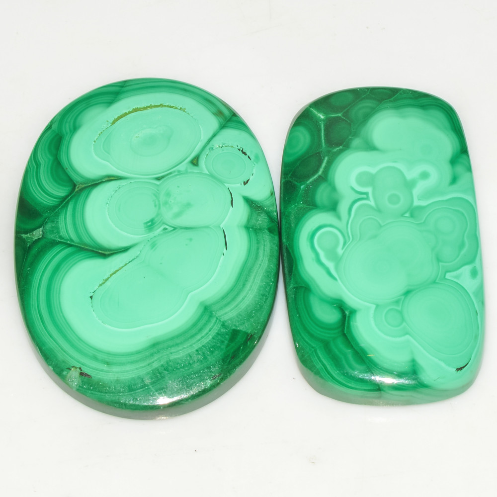 Image of 2 Pcs 153 Cts Malachite Gemstone Lot Natural Crystal For Healing and Reiki 40x26 38x20mm #18093
