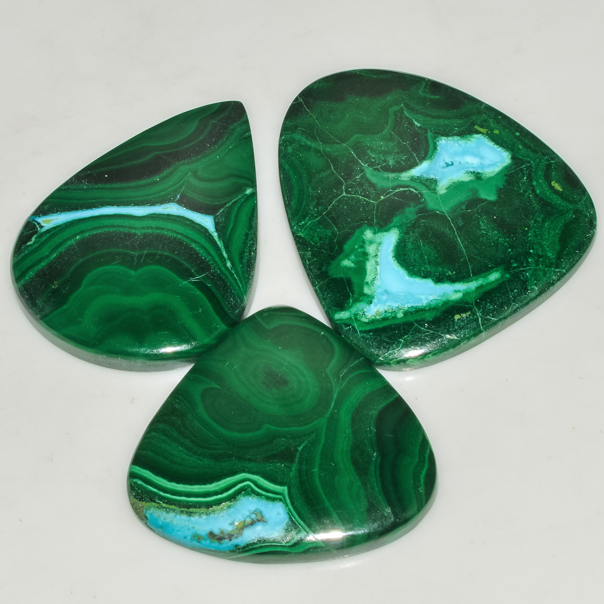 3 Pcs 229 Cts Malachite Gemstone Lot Natural Crystal For Healing and Reiki 41x35 35x33mm 18094