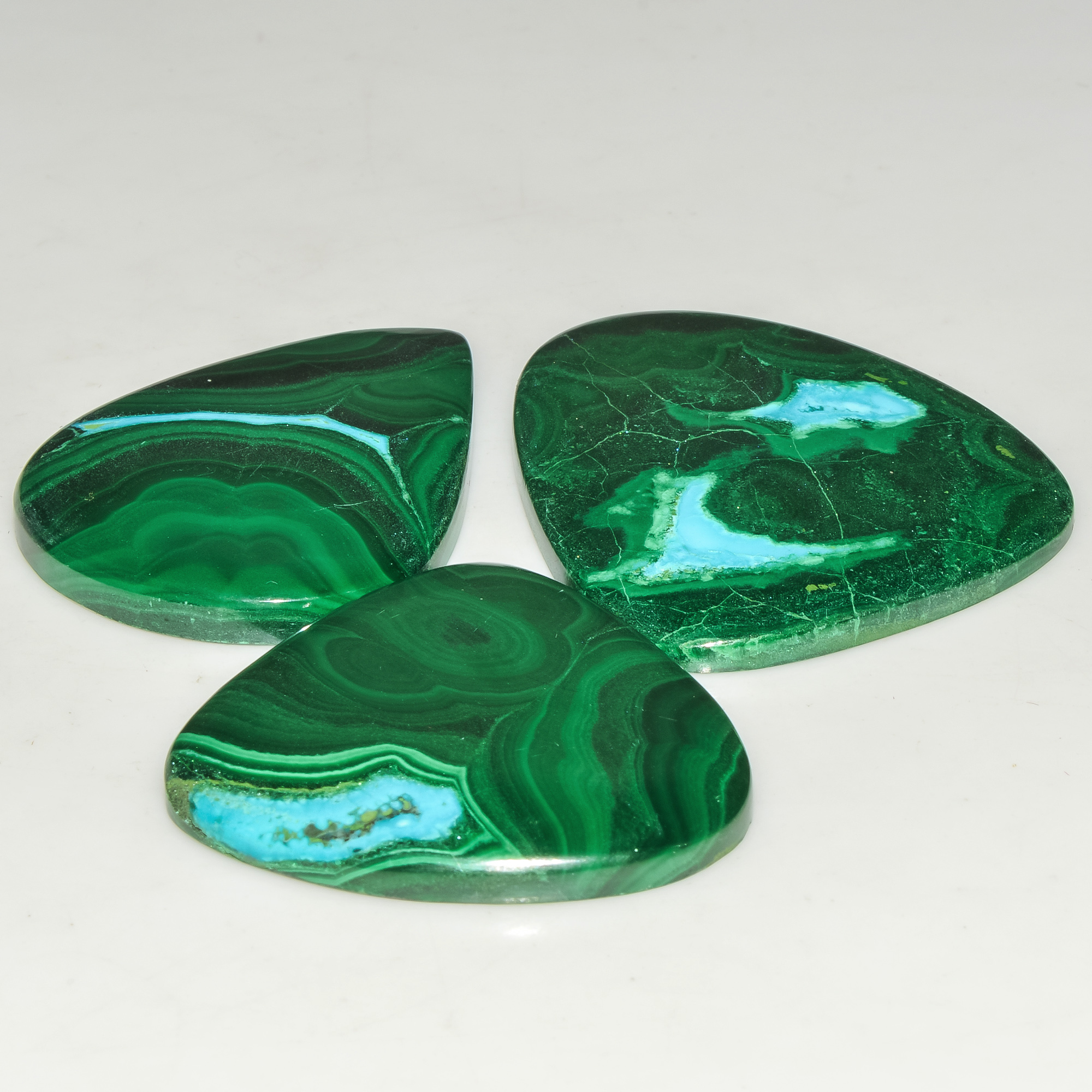 3 Pcs 229 Cts Malachite Gemstone Lot Natural Crystal For Healing and Reiki 41x35 35x33mm 18094