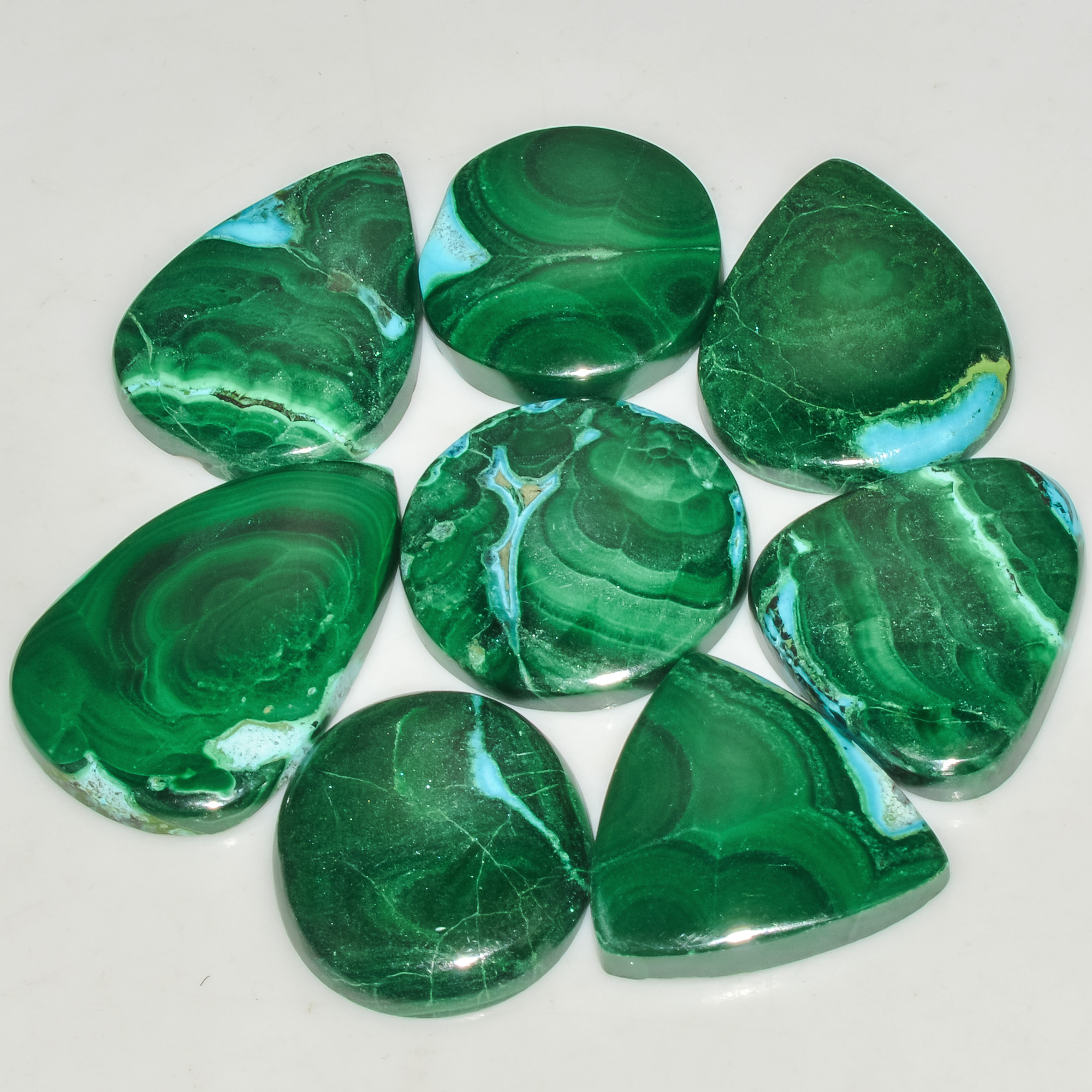 8 Pcs 239 Cts Malachite Gemstone Lot Natural Crystal For Healing and Reiki 30x20 20x20mm 18095