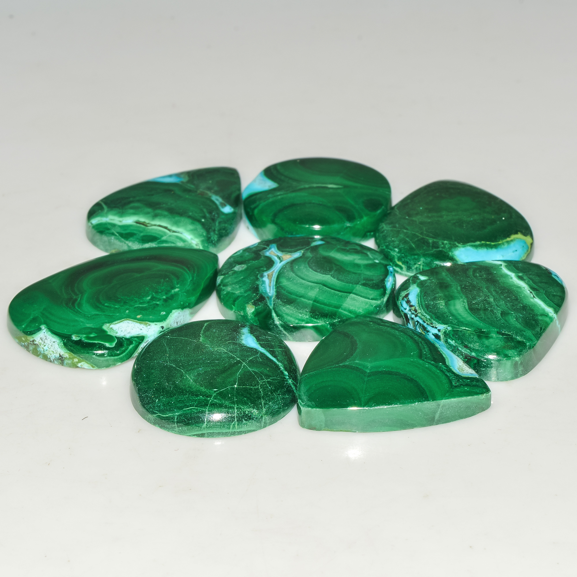 8 Pcs 239 Cts Malachite Gemstone Lot Natural Crystal For Healing and Reiki 30x20 20x20mm 18095
