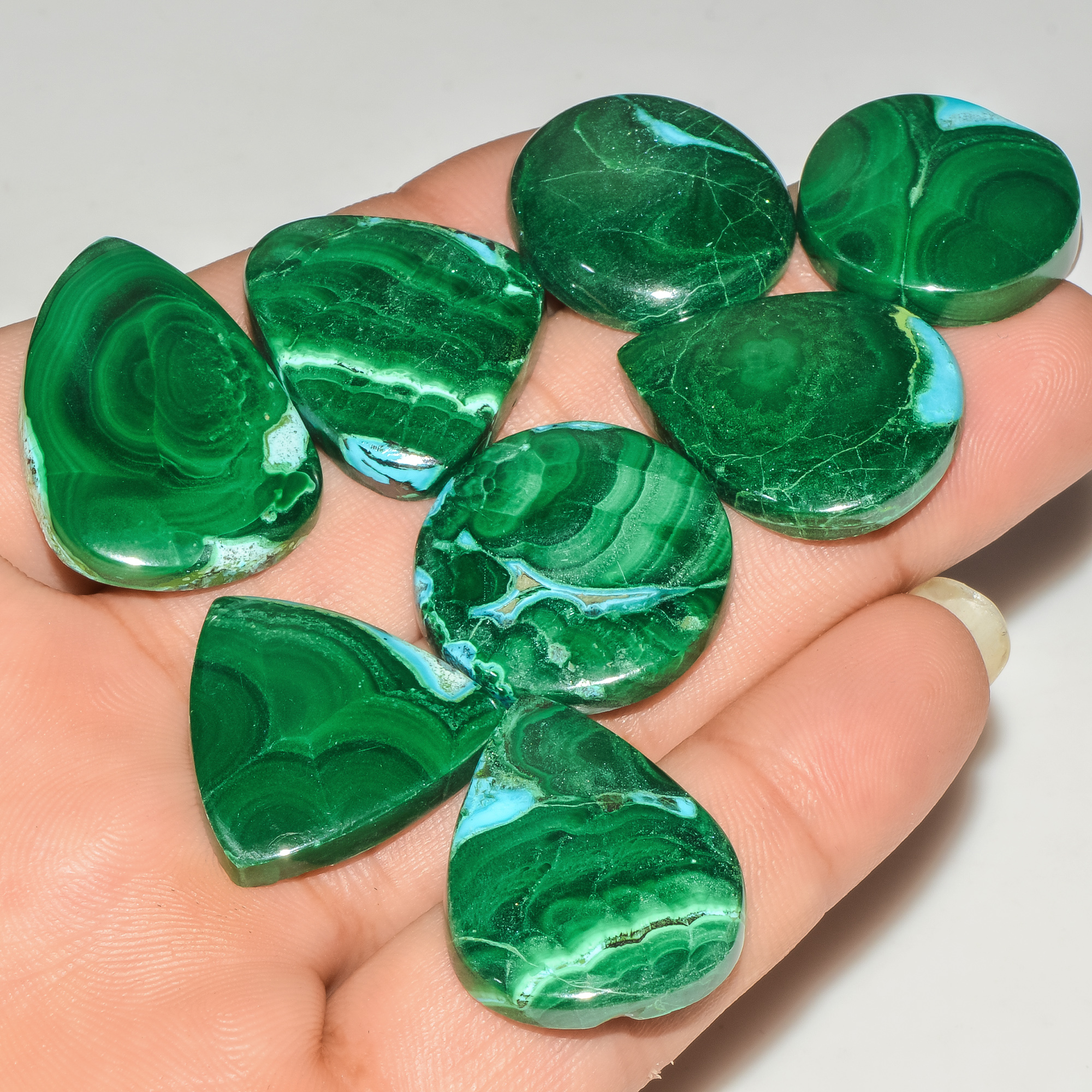 8 Pcs 239 Cts Malachite Gemstone Lot Natural Crystal For Healing and Reiki 30x20 20x20mm 18095