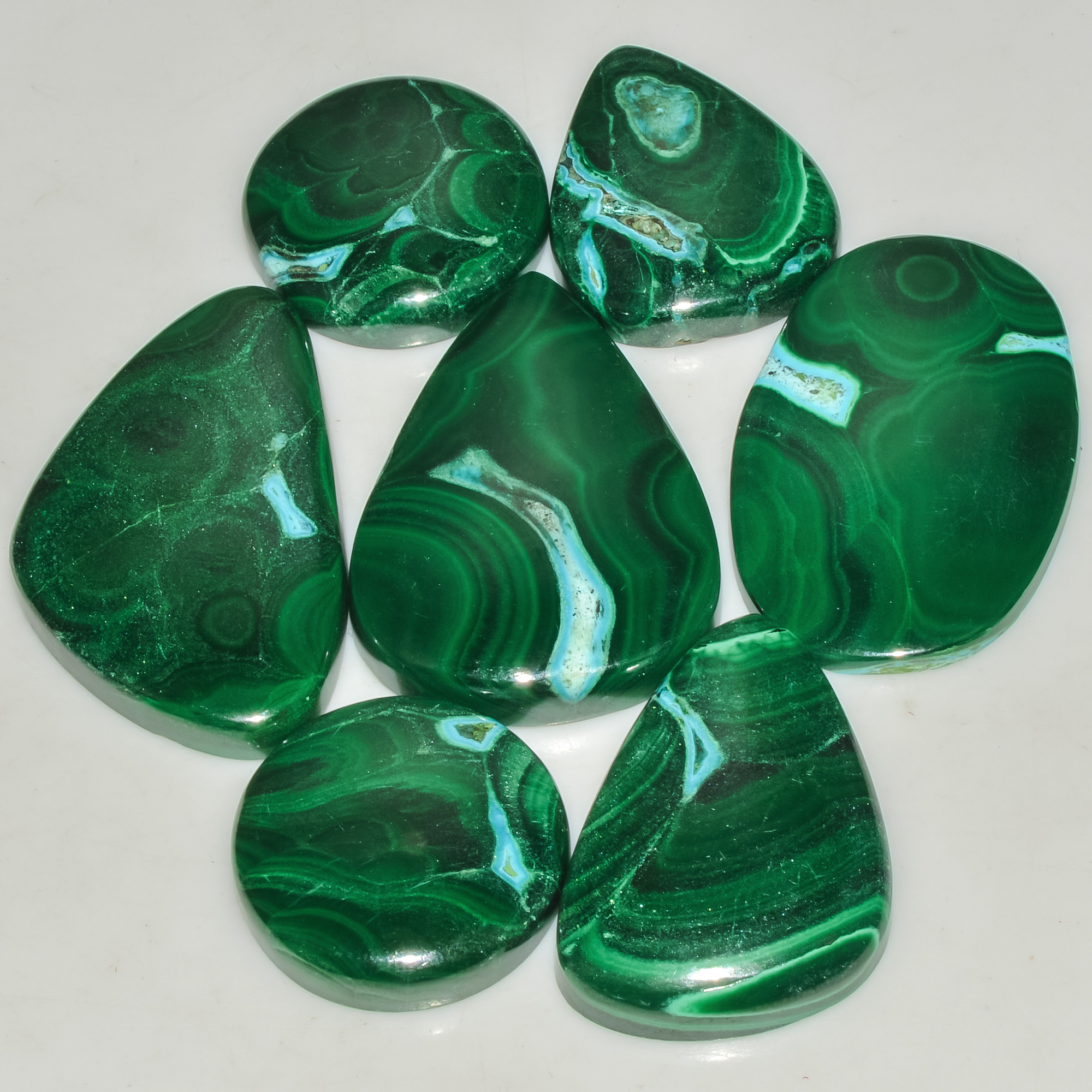 7 Pcs 331 Cts Malachite Gemstone Lot Natural Crystal For Healing and Reiki 38x22 20x20mm 18096