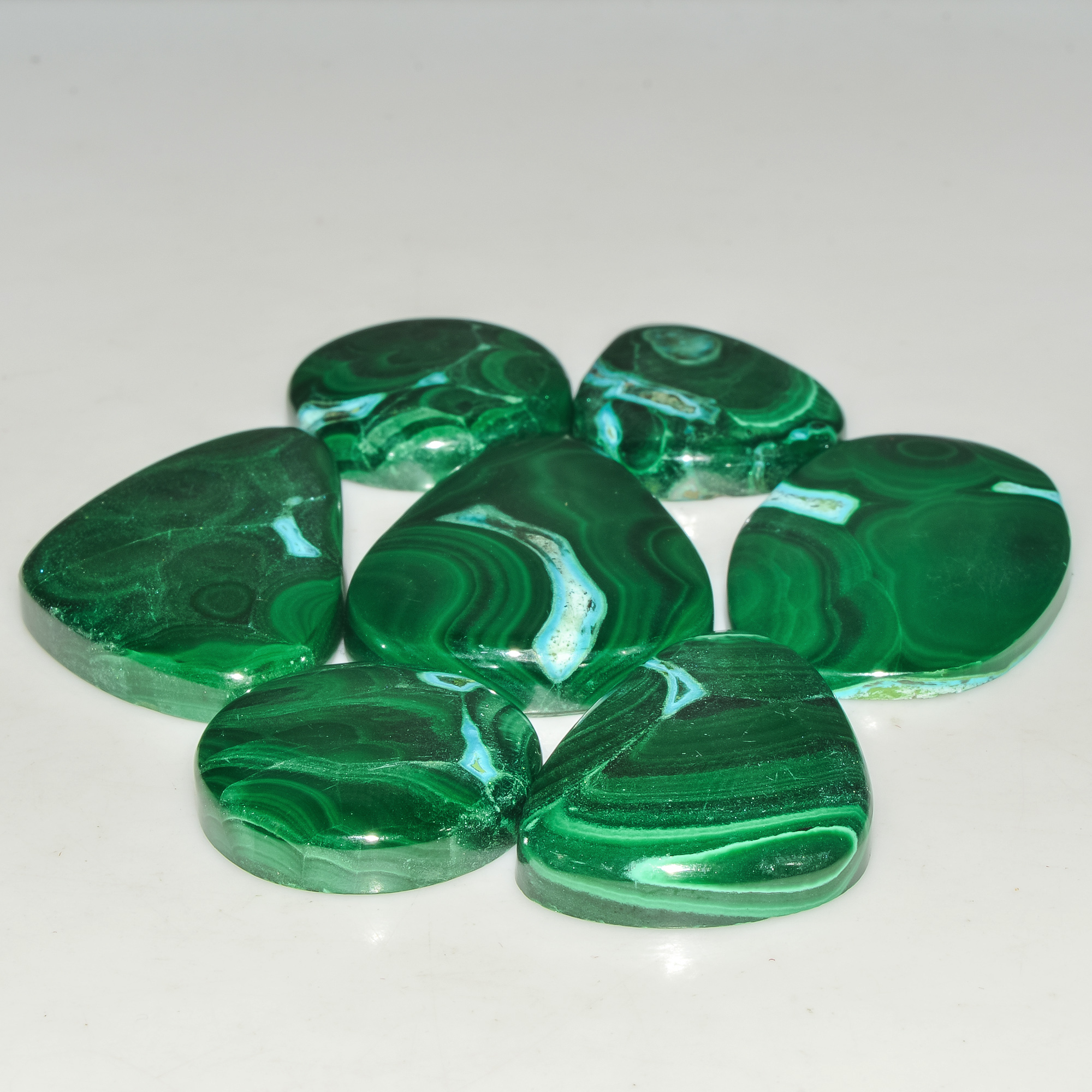 7 Pcs 331 Cts Malachite Gemstone Lot Natural Crystal For Healing and Reiki 38x22 20x20mm 18096
