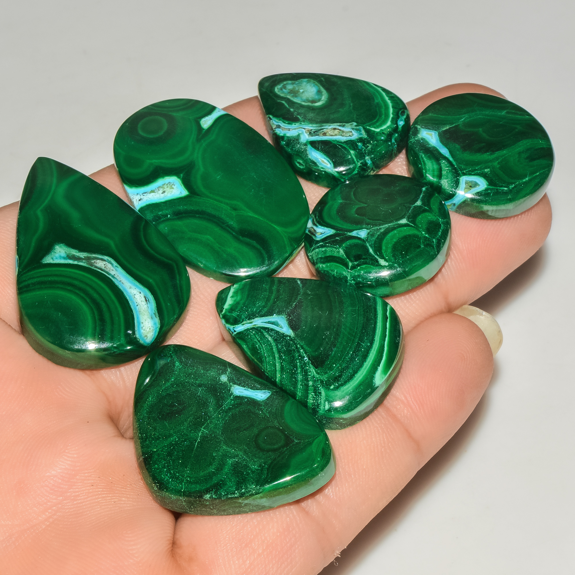 7 Pcs 331 Cts Malachite Gemstone Lot Natural Crystal For Healing and Reiki 38x22 20x20mm 18096