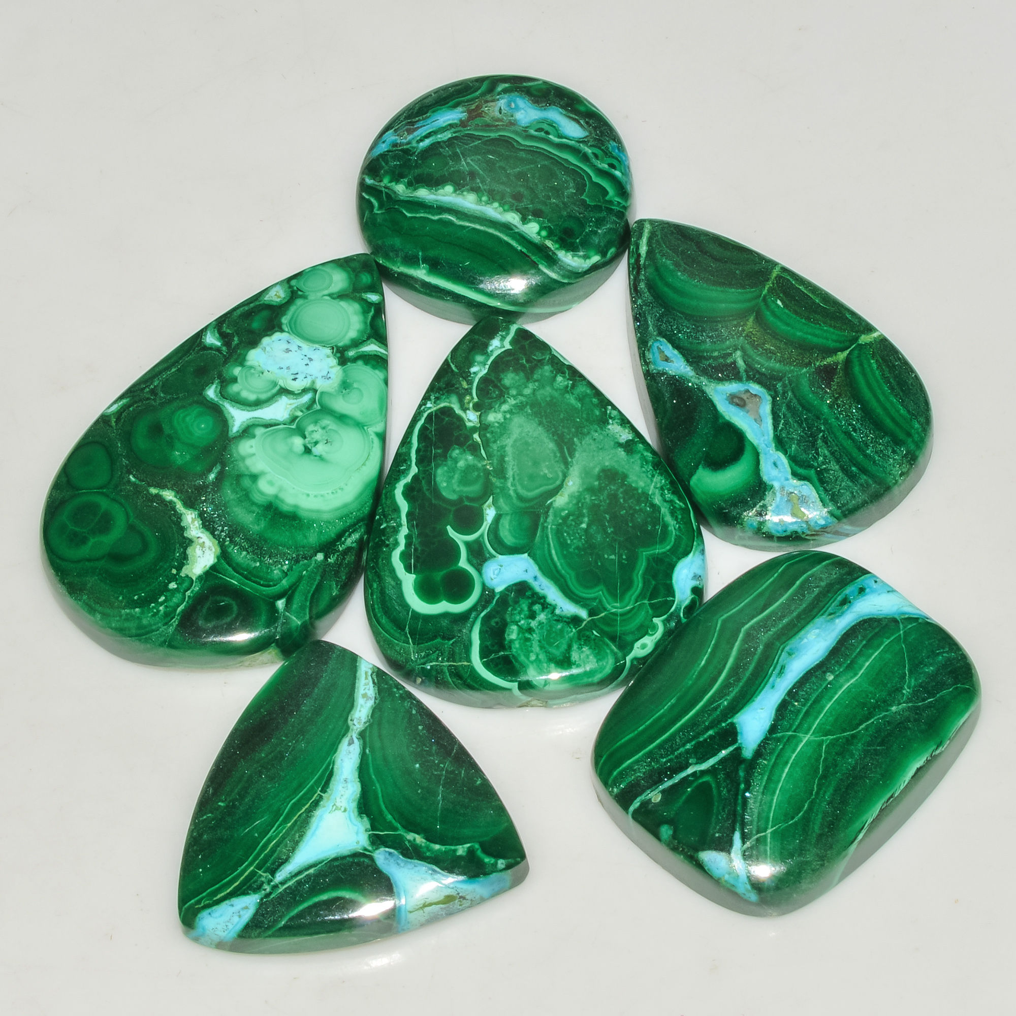 6 Pcs 278 Cts Malachite Gemstone Lot Natural Crystal For Healing and Reiki 36x25 20x20mm 18097