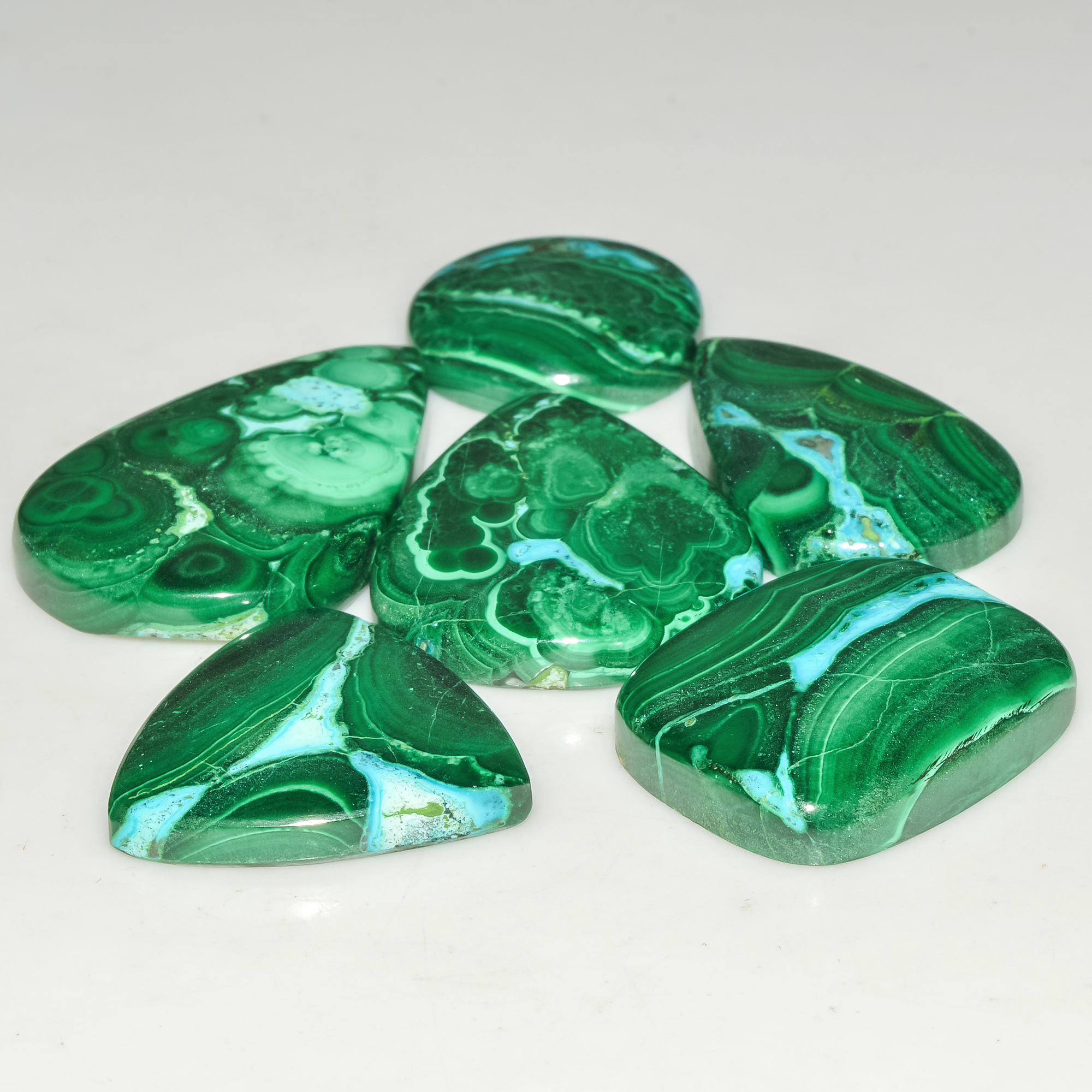 6 Pcs 278 Cts Malachite Gemstone Lot Natural Crystal For Healing and Reiki 36x25 20x20mm 18097