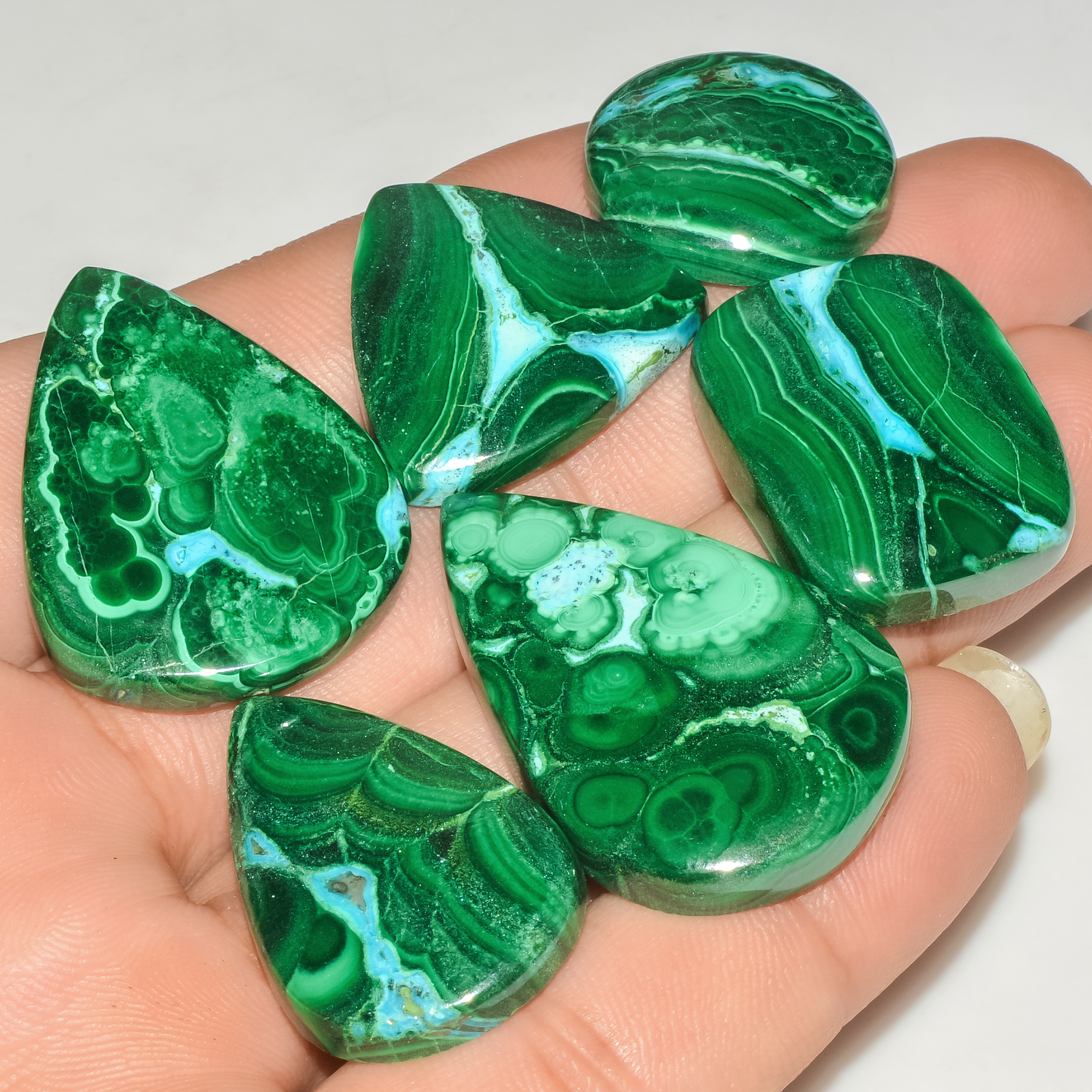 6 Pcs 278 Cts Malachite Gemstone Lot Natural Crystal For Healing and Reiki 36x25 20x20mm 18097
