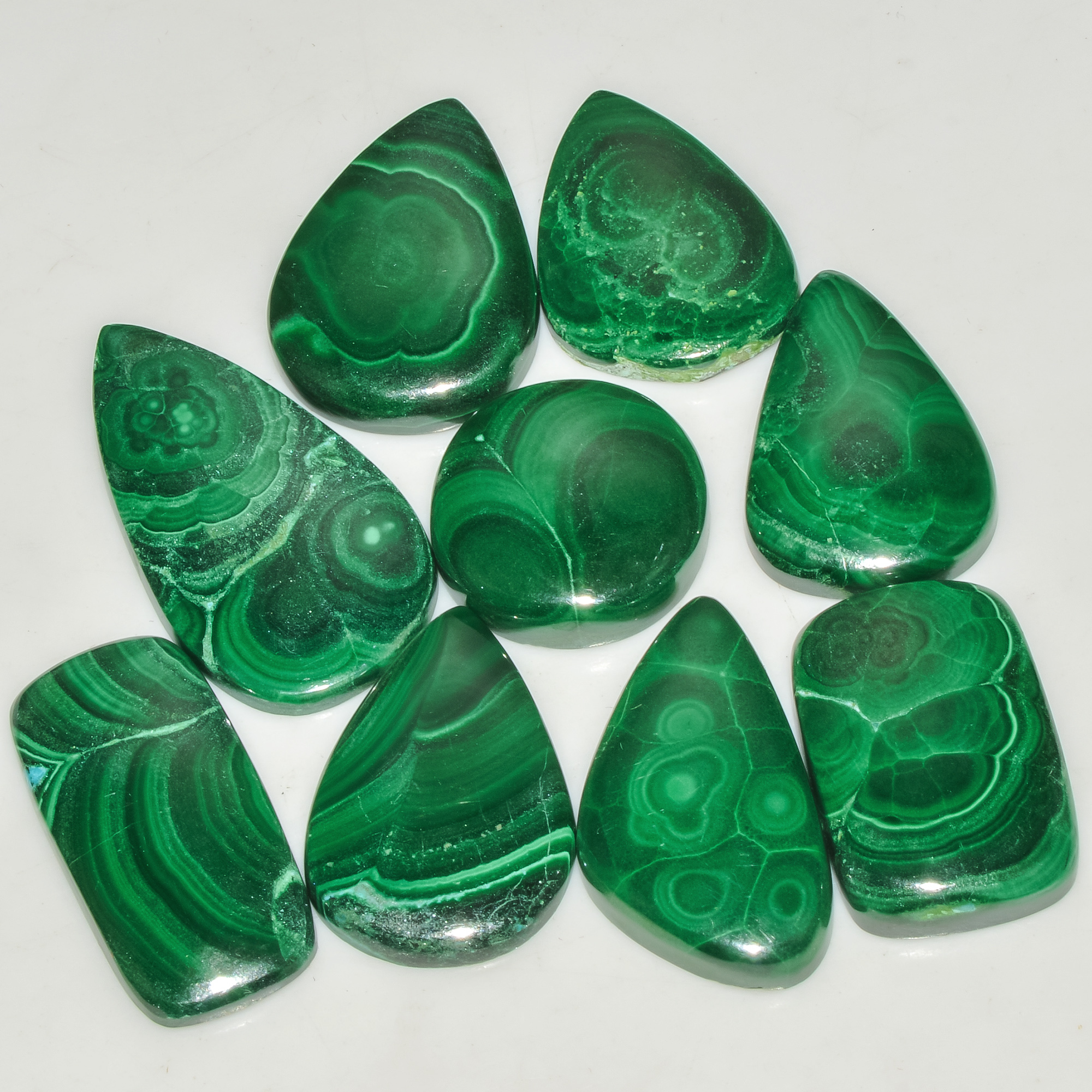 9 Pcs 264 Cts Malachite Gemstone Lot Natural Crystal For Healing and Reiki 35x18 19x19mm 18098