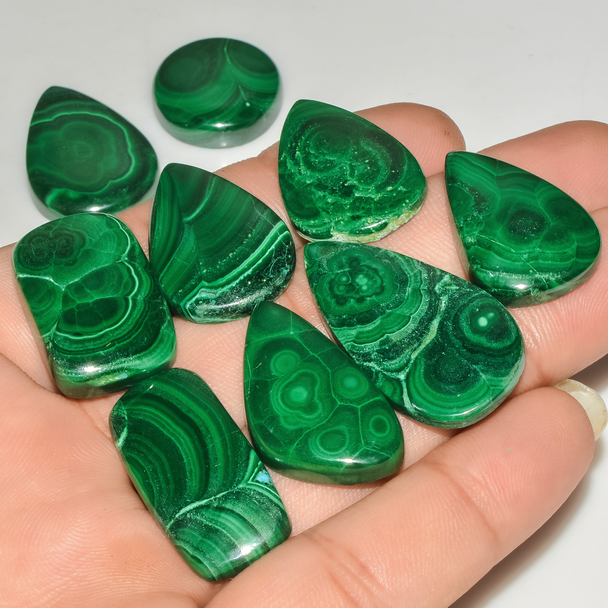 9 Pcs 264 Cts Malachite Gemstone Lot Natural Crystal For Healing and Reiki 35x18 19x19mm 18098