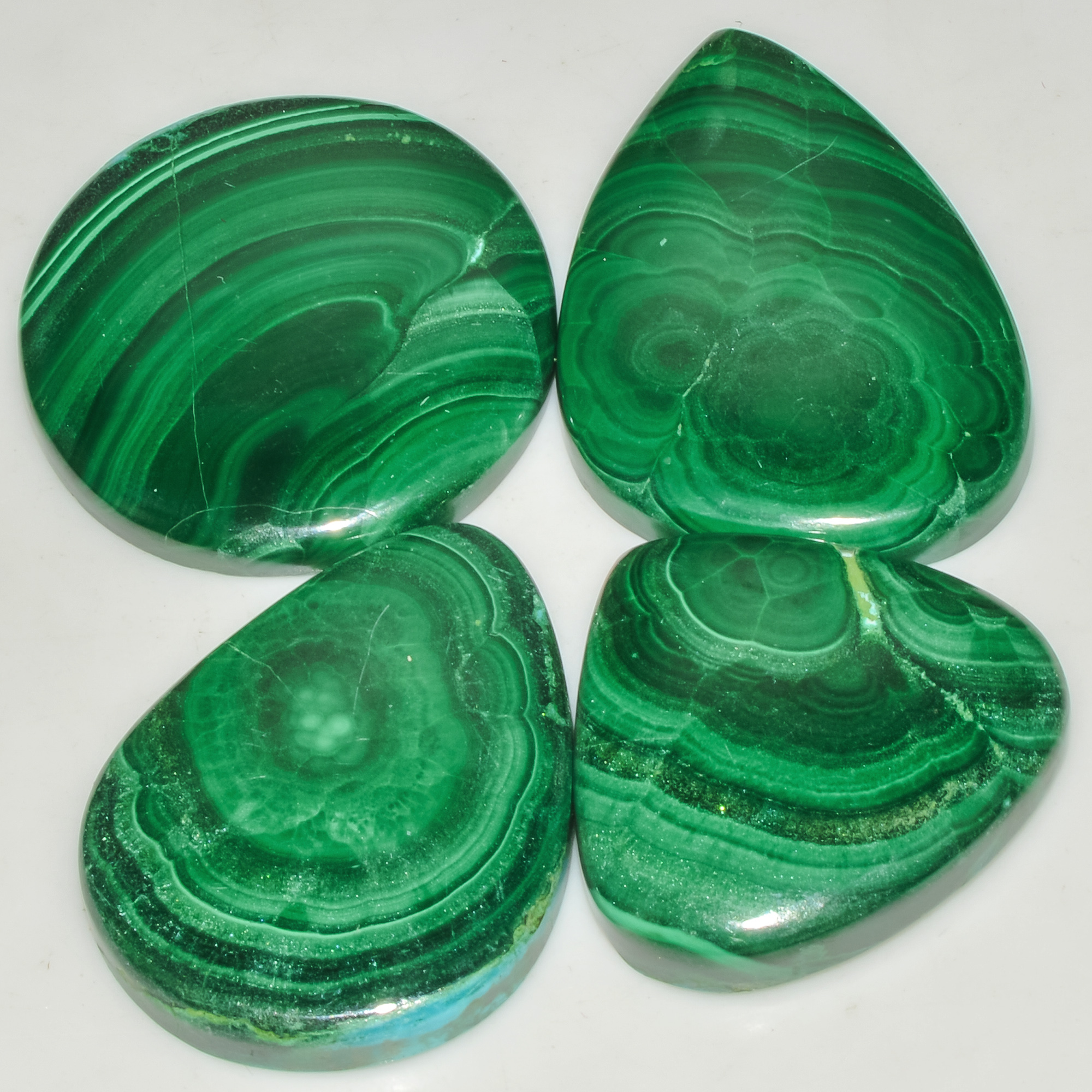 4 Pcs 259 Cts Malachite Gemstone Lot Natural Crystal For Healing and Reiki 35x25 30x30mm 18099