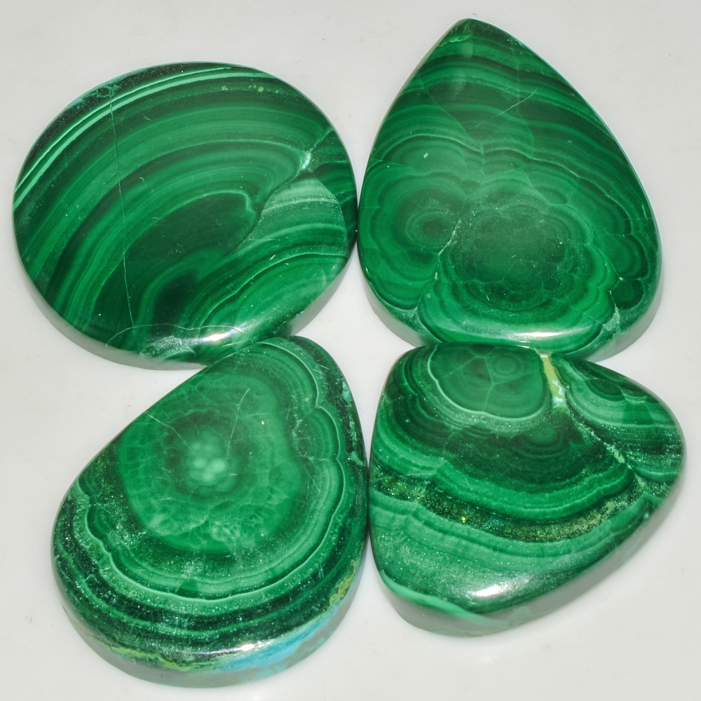 Image of 4 Pcs 259 Cts Malachite Gemstone Lot Natural Crystal For Healing and Reiki 35x25 30x30mm #18099