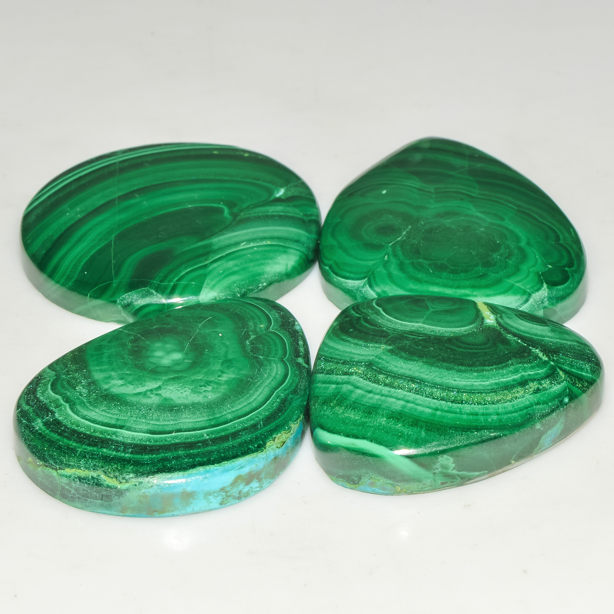 4 Pcs 259 Cts Malachite Gemstone Lot Natural Crystal For Healing and Reiki 35x25 30x30mm 18099