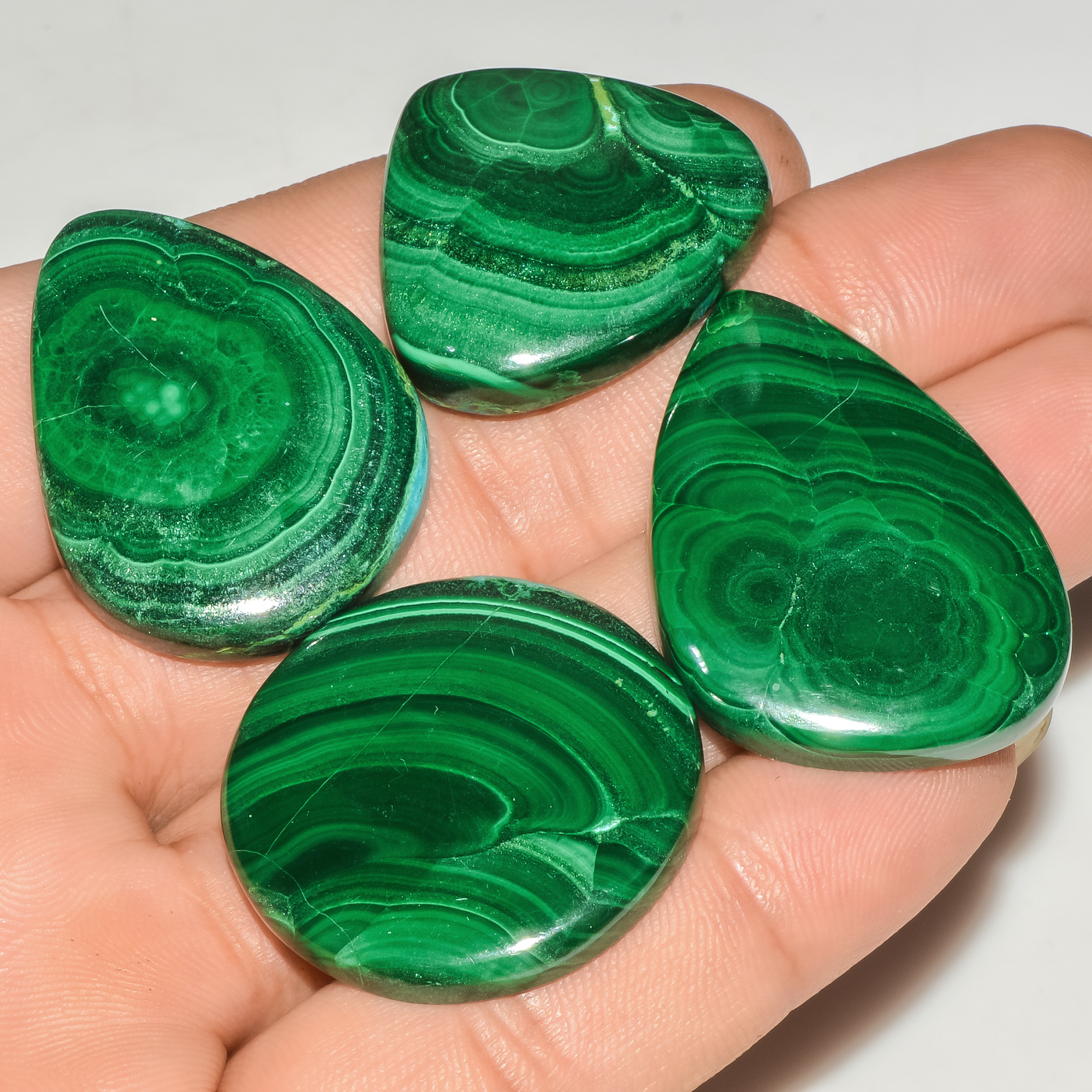 4 Pcs 259 Cts Malachite Gemstone Lot Natural Crystal For Healing and Reiki 35x25 30x30mm 18099