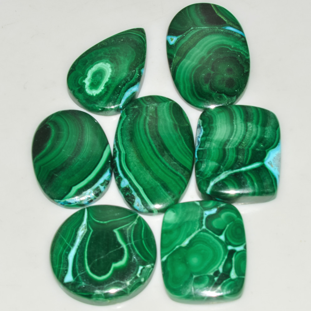Image of 7 Pcs 311 Cts Malachite Gemstone Lot Natural Crystal For Healing and Reiki 34x20 25x20mm #18100