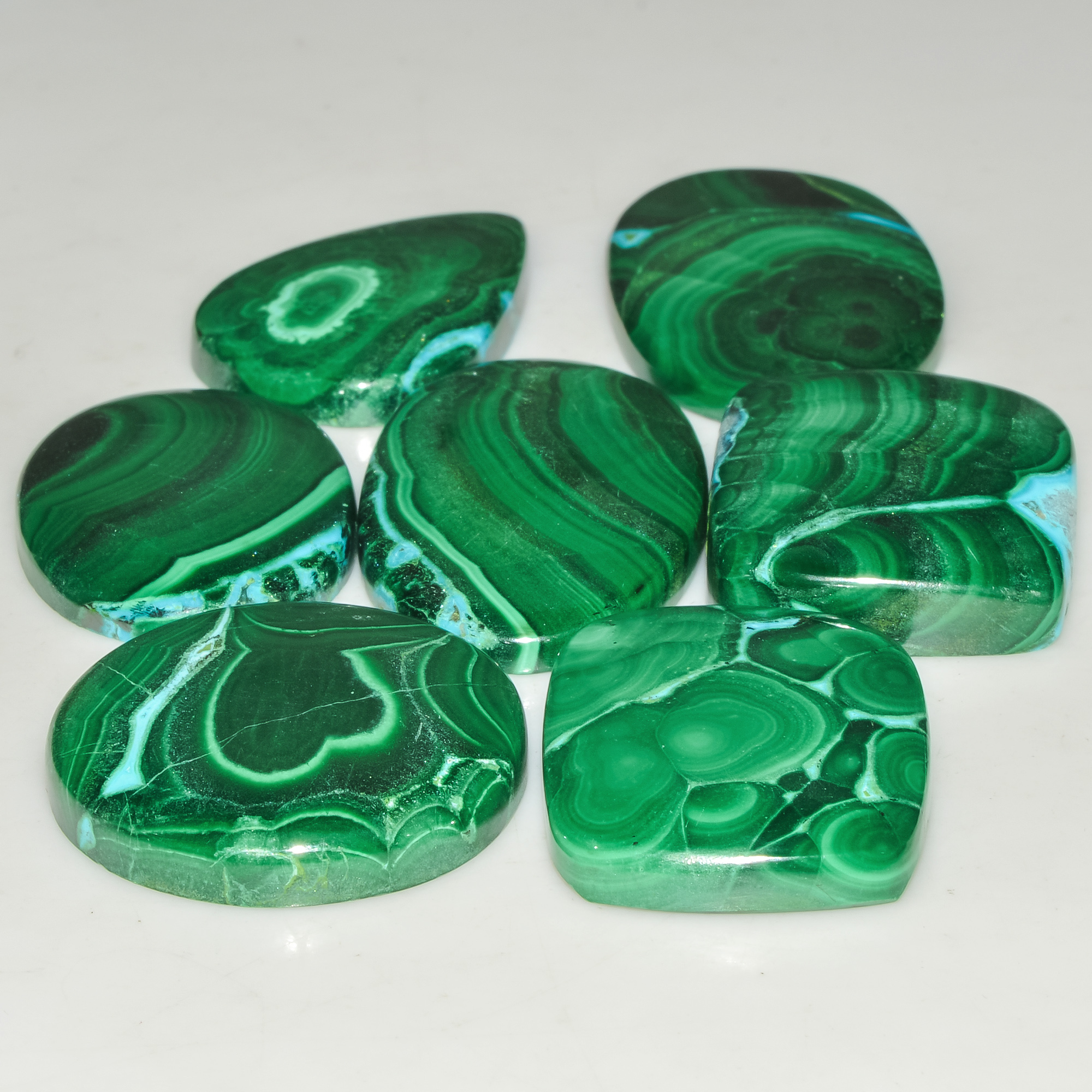 7 Pcs 311 Cts Malachite Gemstone Lot Natural Crystal For Healing and Reiki 34x20 25x20mm 18100
