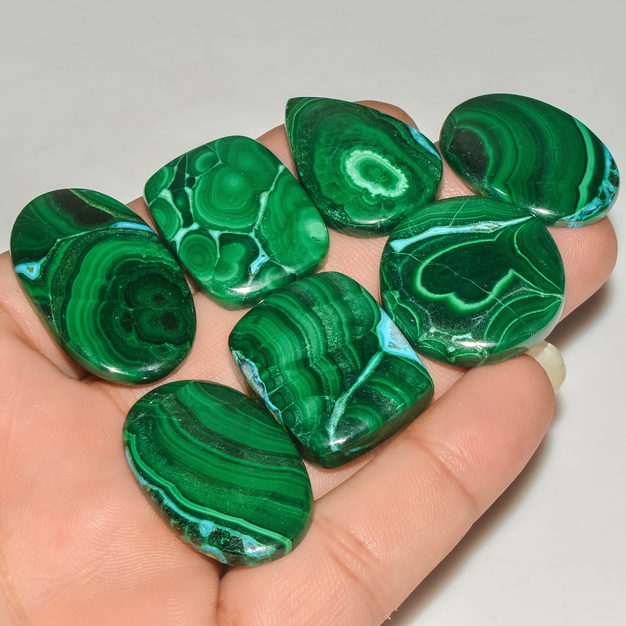7 Pcs 311 Cts Malachite Gemstone Lot Natural Crystal For Healing and Reiki 34x20 25x20mm 18100