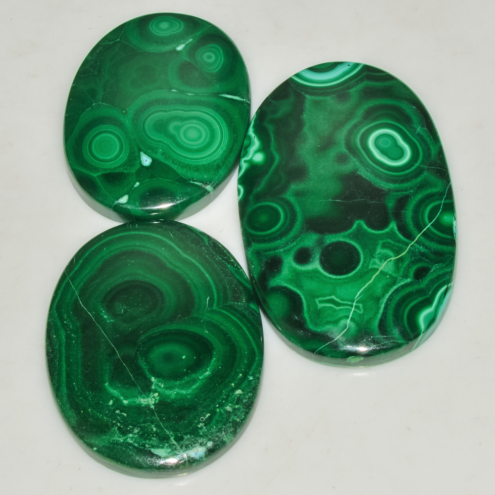 Image of 3 Pcs 215 Cts Malachite Gemstone Lot Natural Crystal For Healing and Reiki 45x29 32x25mm #18101
