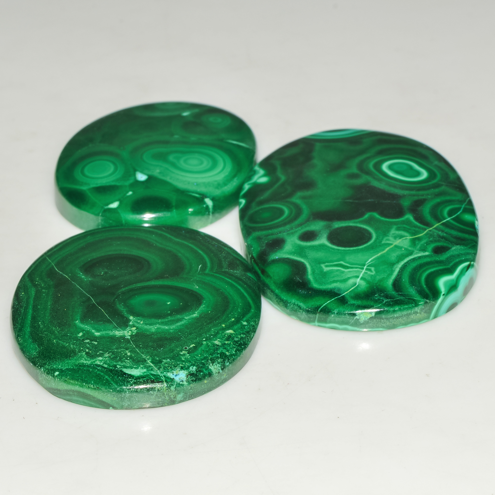 3 Pcs 215 Cts Malachite Gemstone Lot Natural Crystal For Healing and Reiki 45x29 32x25mm 18101