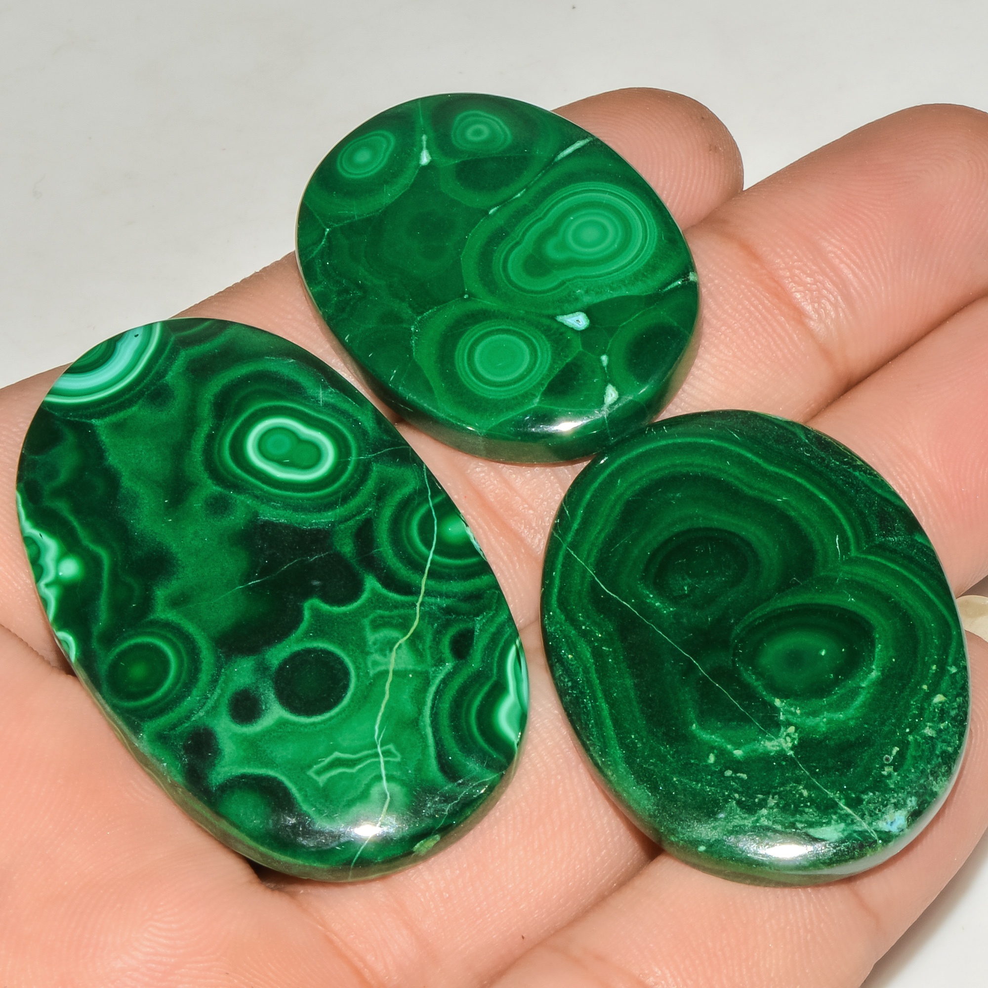 3 Pcs 215 Cts Malachite Gemstone Lot Natural Crystal For Healing and Reiki 45x29 32x25mm 18101