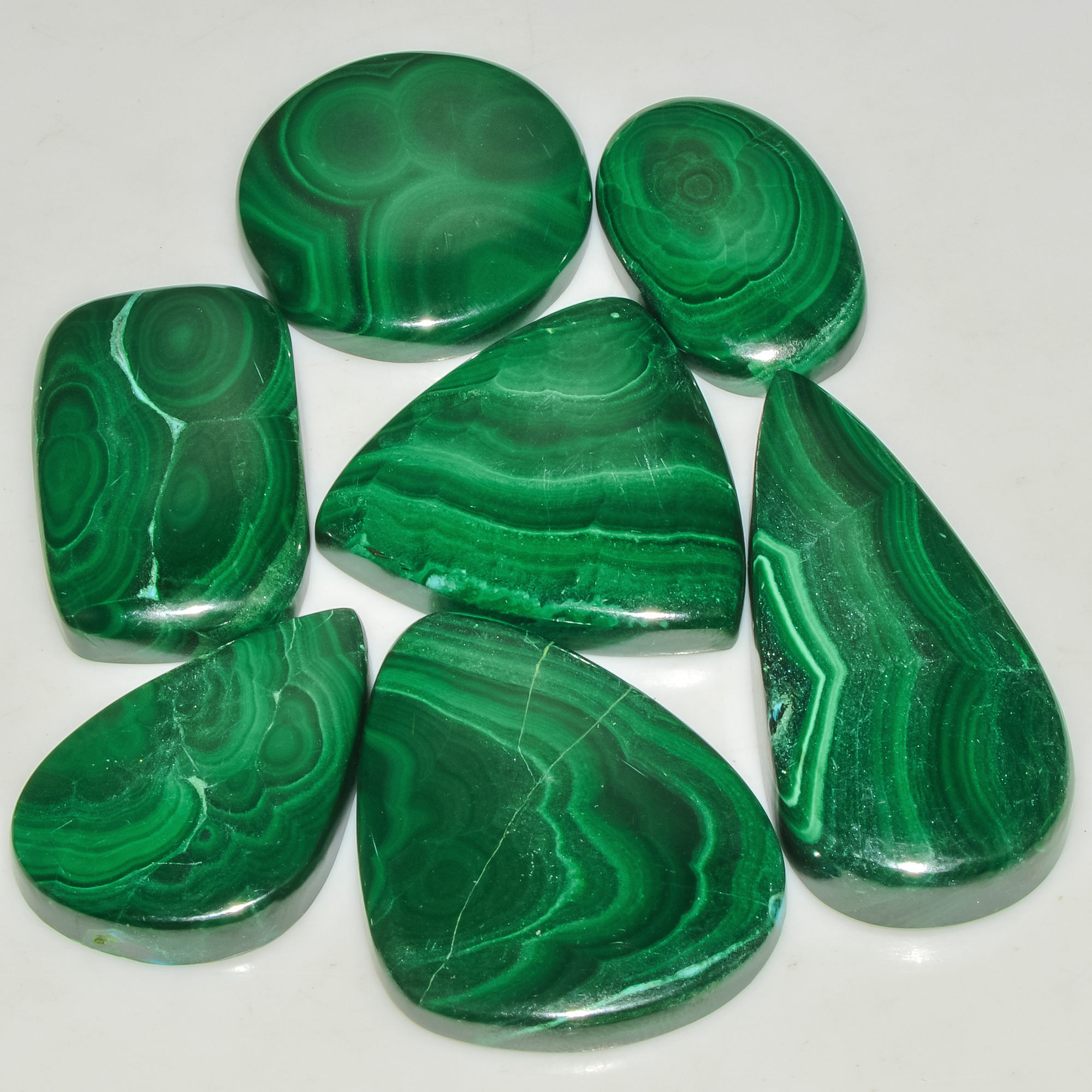 7 Pcs 359 Cts Green Malachite AAA Quality Natural Gemstone Cabochon Lot For Pendants 40x20 25x15mm 18106