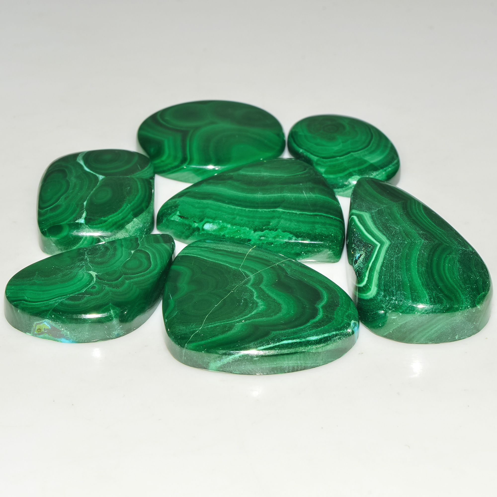 7 Pcs 359 Cts Green Malachite AAA Quality Natural Gemstone Cabochon Lot For Pendants 40x20 25x15mm 18106