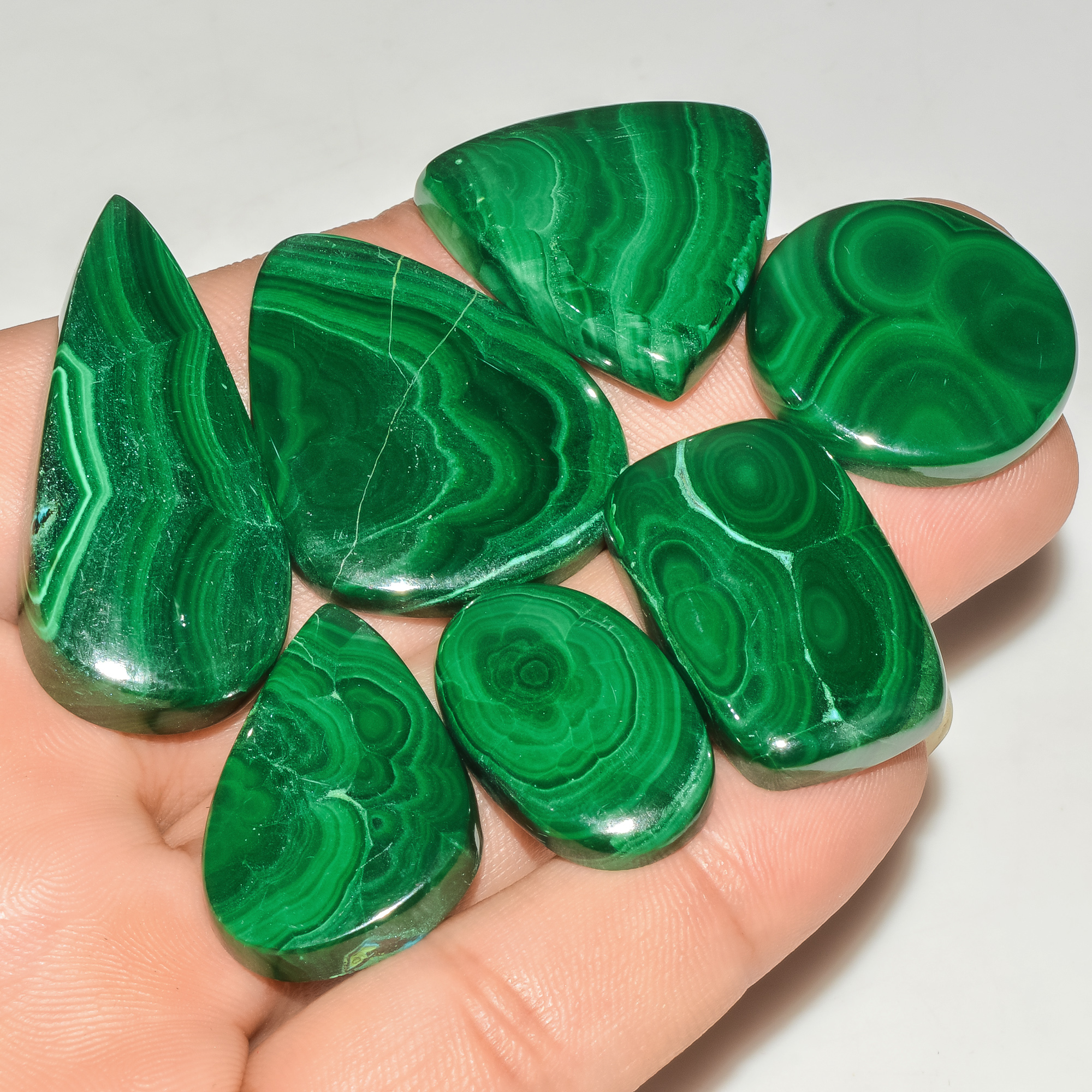 7 Pcs 359 Cts Green Malachite AAA Quality Natural Gemstone Cabochon Lot For Pendants 40x20 25x15mm 18106
