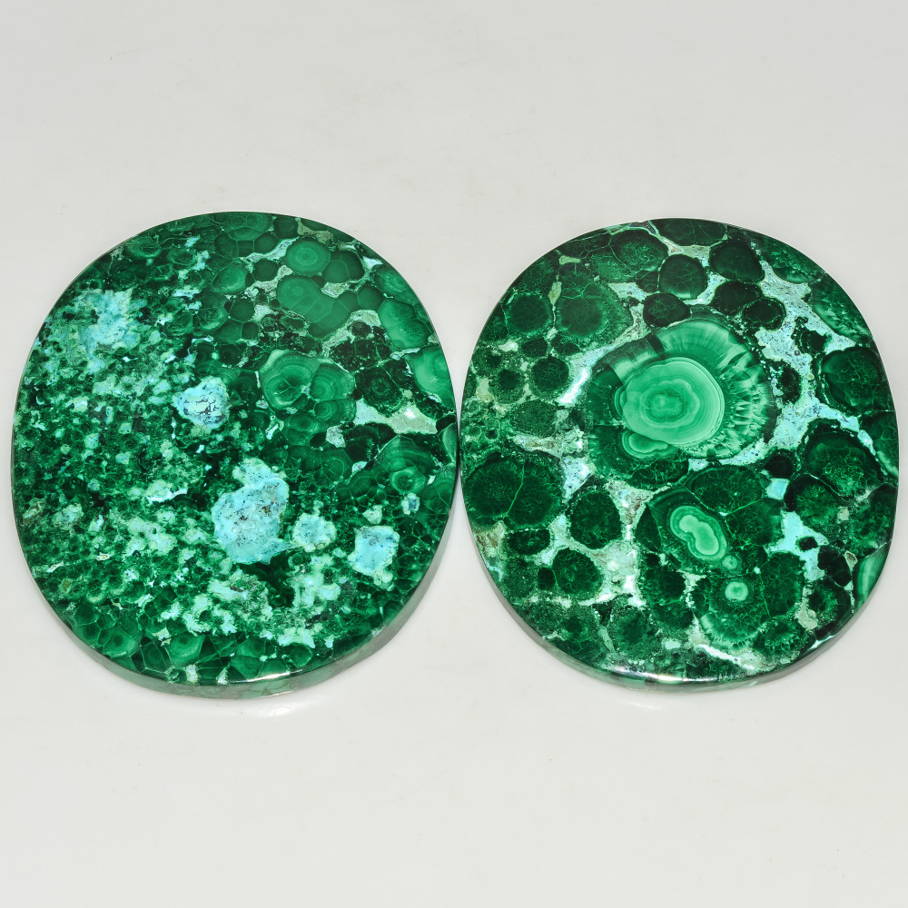 Image of 2 Pcs 447 Cts Green Malachite AAA Quality Natural Gemstone Cabochon Lot For Pendants 60x49 58x48mm #18107
