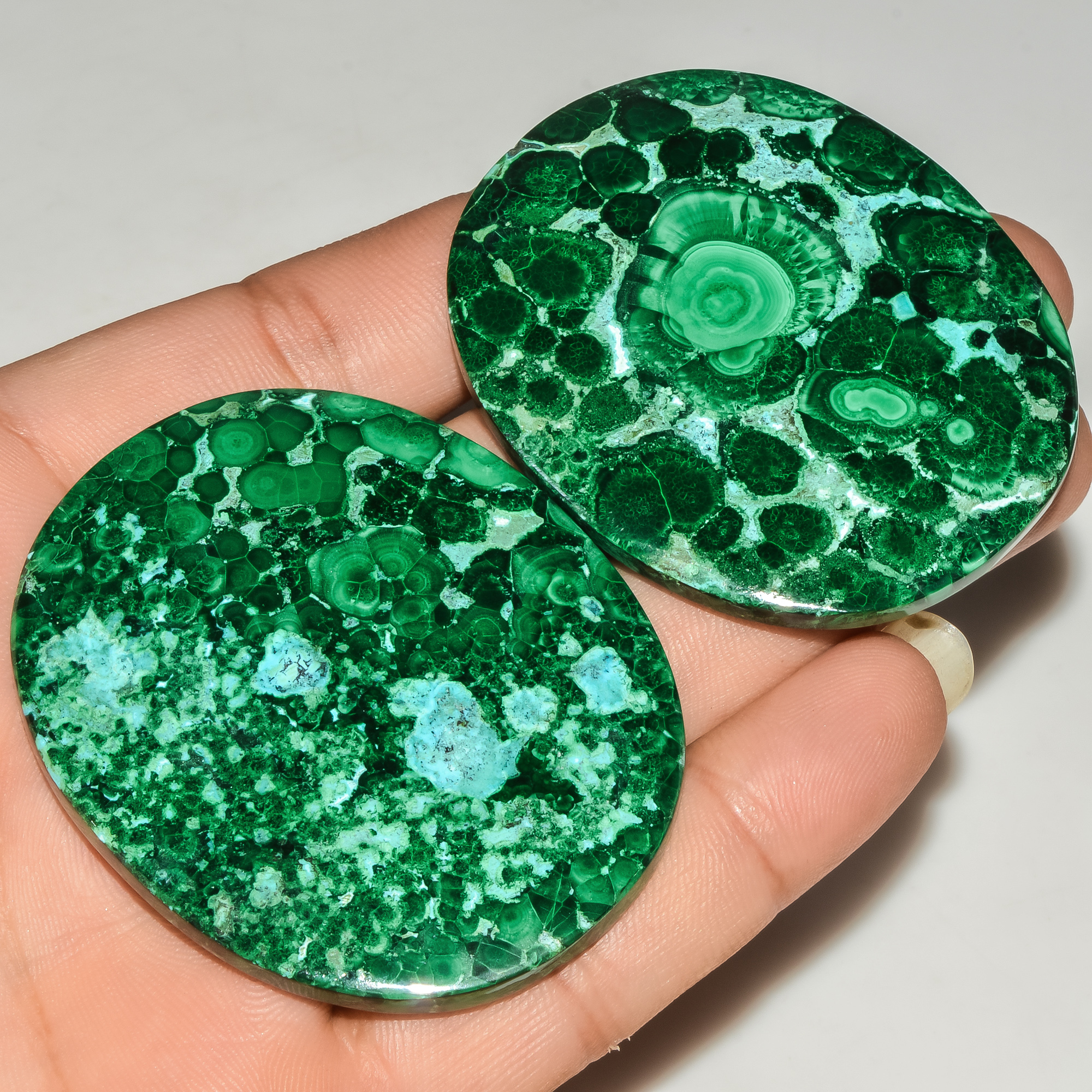 2 Pcs 447 Cts Green Malachite AAA Quality Natural Gemstone Cabochon Lot For Pendants 60x49 58x48mm 18107