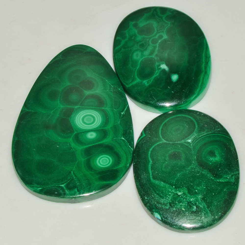 Image of 3 Pcs 321 Cts Green Malachite AAA Quality Natural Gemstone Cabochon Lot For Pendants 55x35 40x29mm #18108