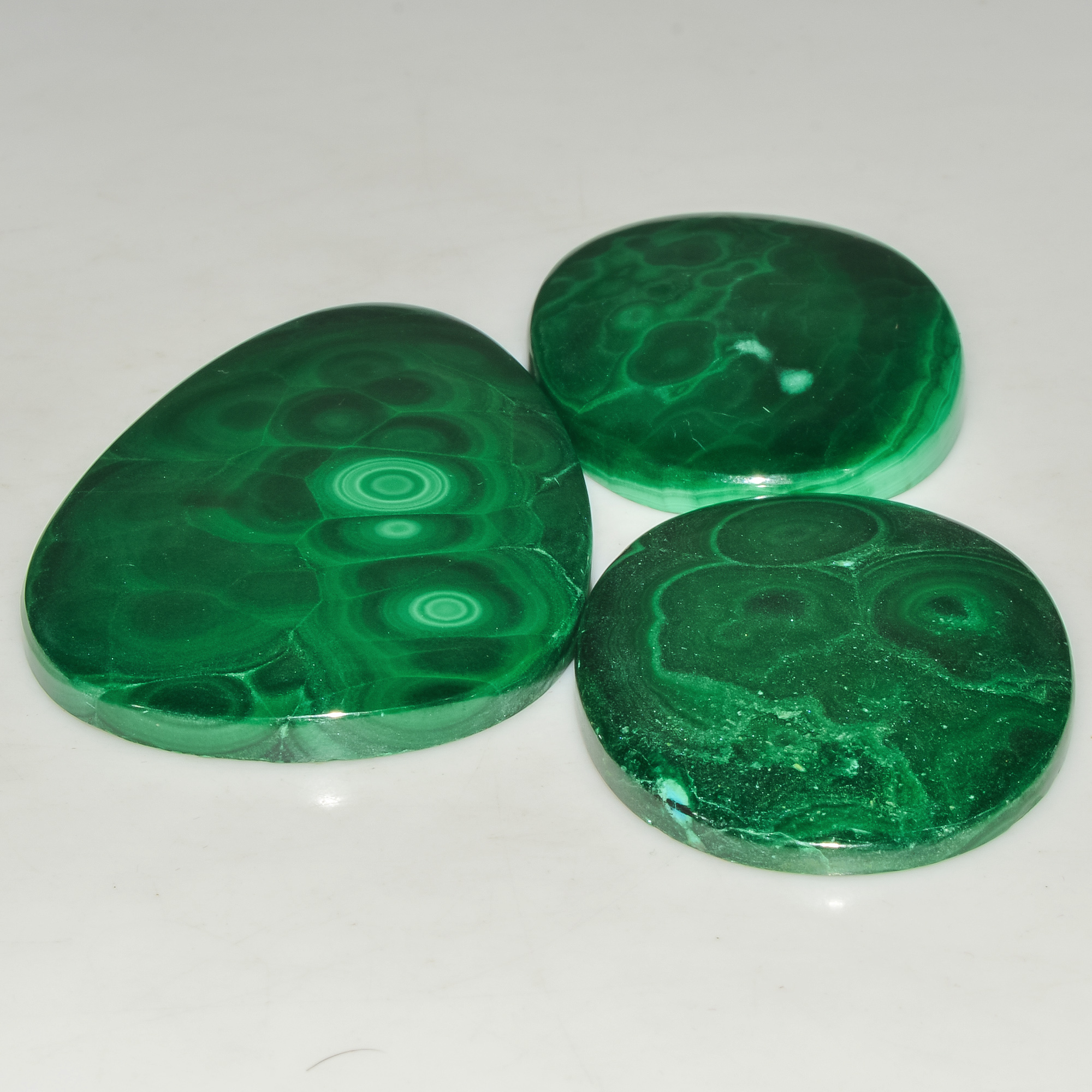 3 Pcs 321 Cts Green Malachite AAA Quality Natural Gemstone Cabochon Lot For Pendants 55x35 40x29mm 18108