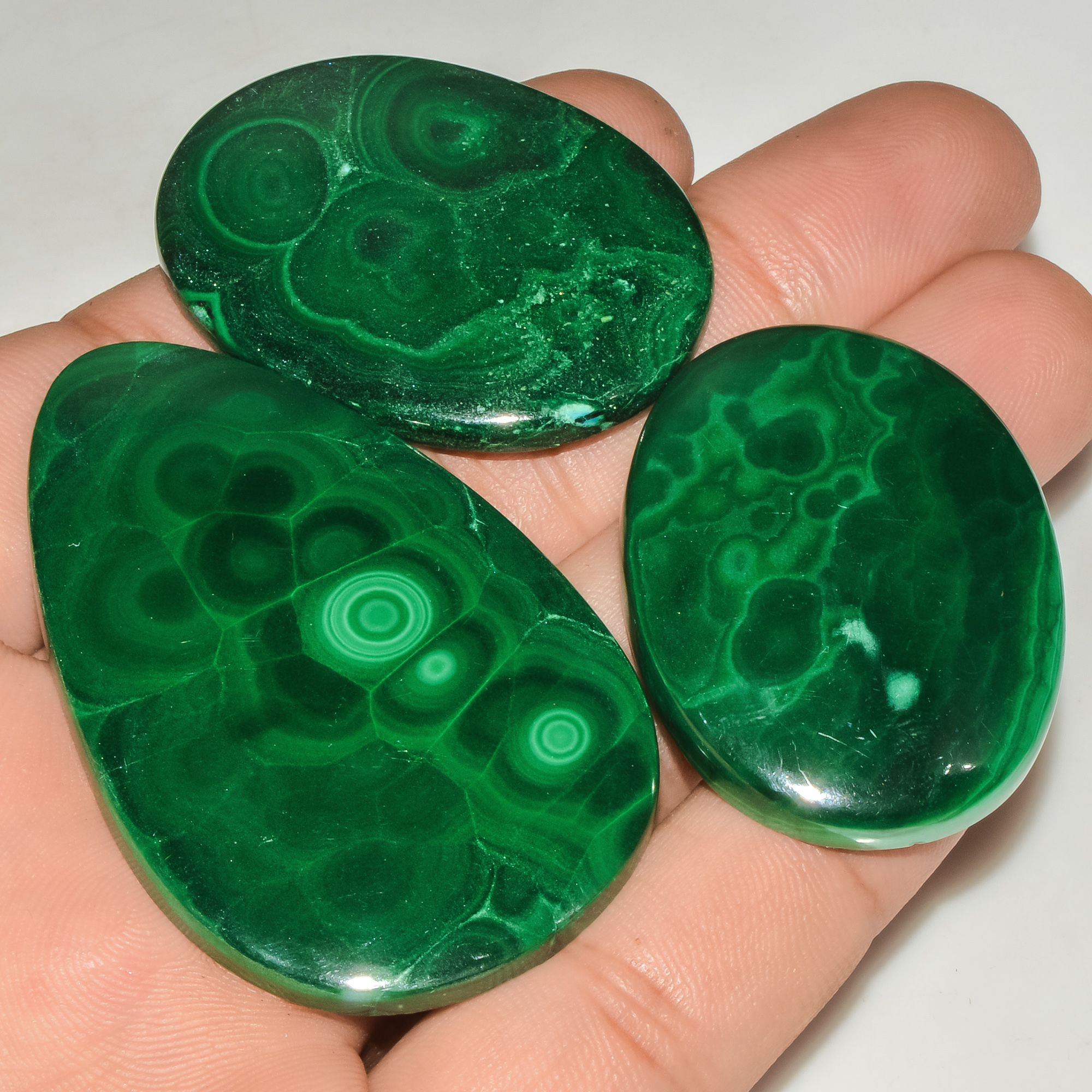 3 Pcs 321 Cts Green Malachite AAA Quality Natural Gemstone Cabochon Lot For Pendants 55x35 40x29mm 18108