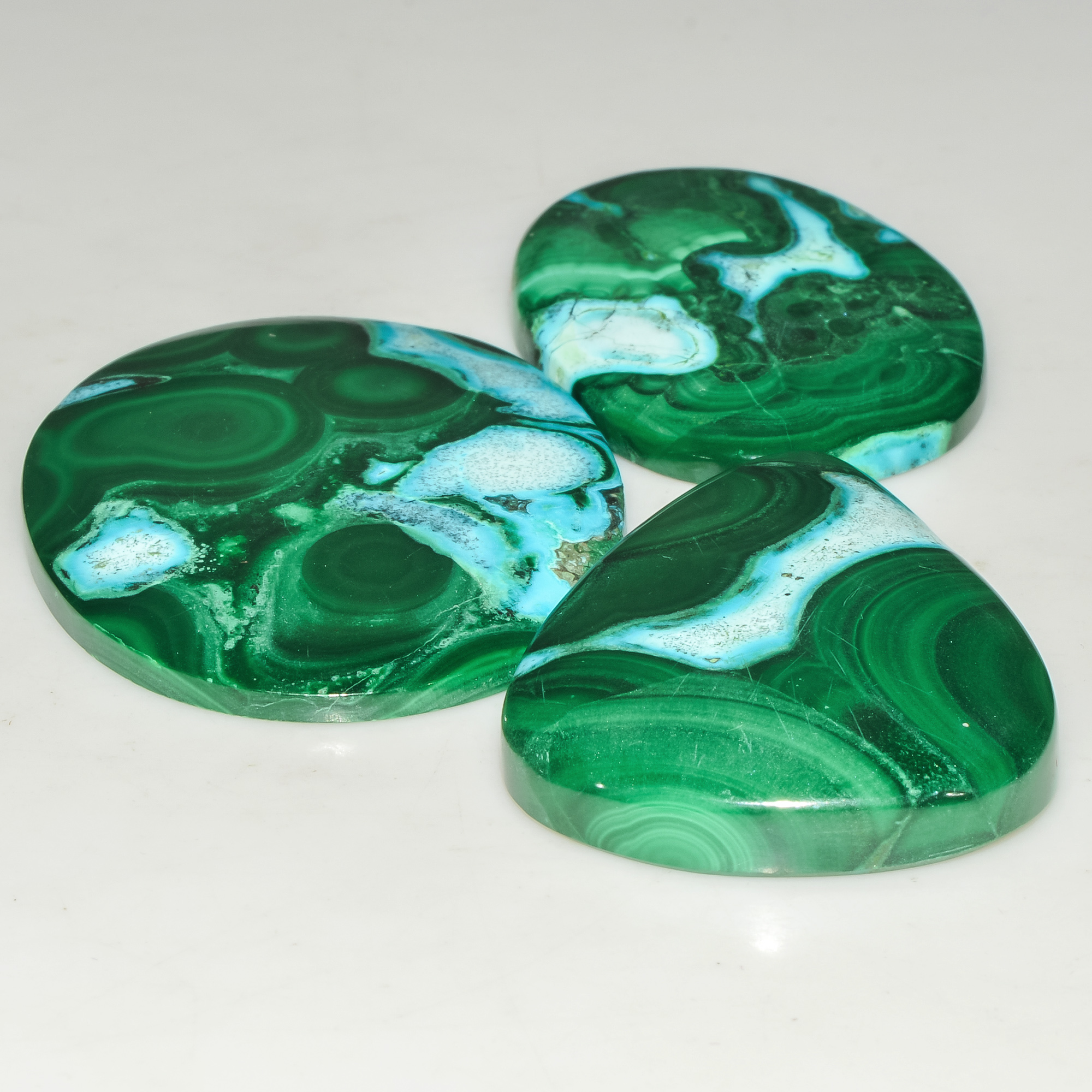 3 Pcs 239 Cts Green Malachite AAA Quality Natural Gemstone Cabochon Lot For Pendants 45x35 40x25mm 18109