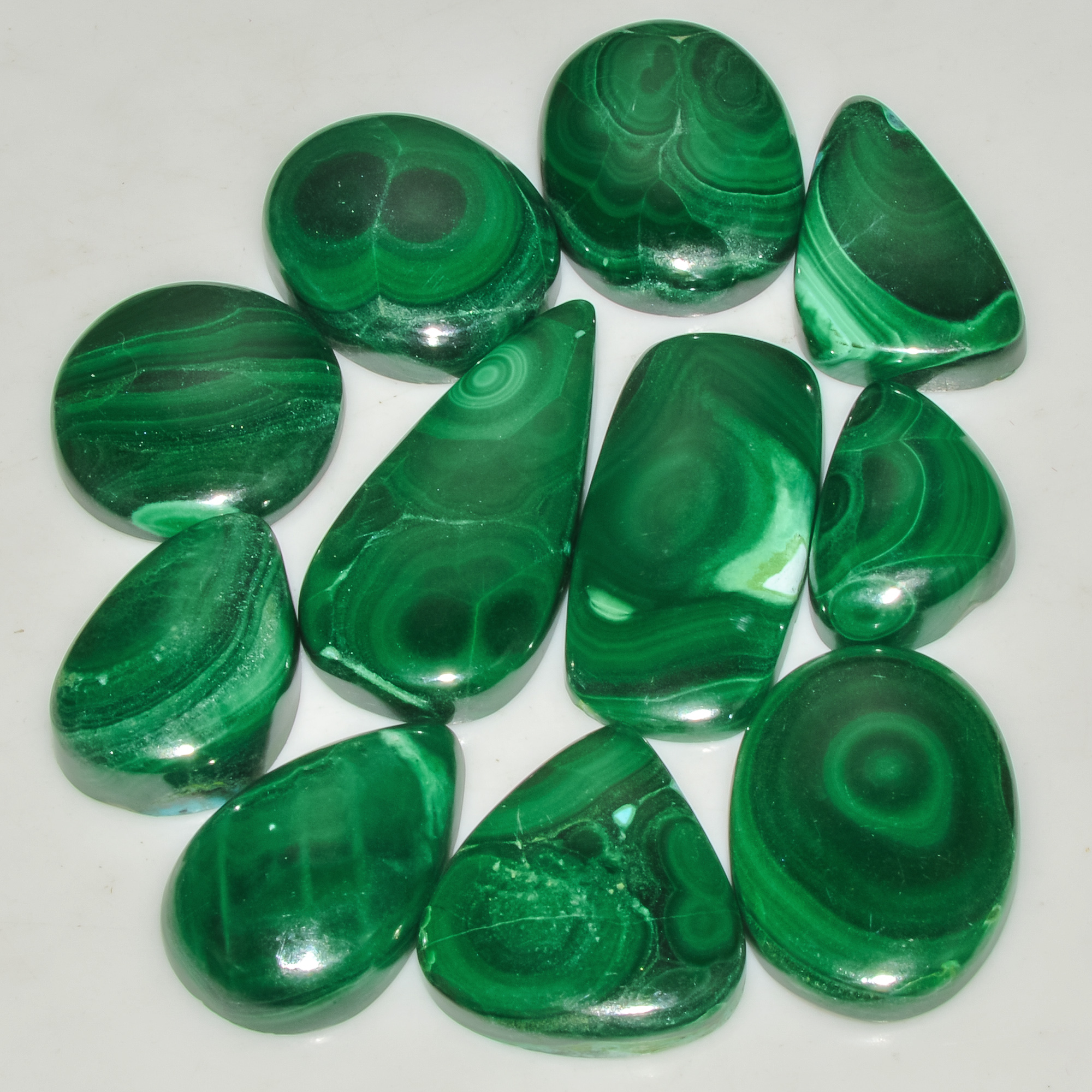 11 Pcs 278 Cts Green Malachite AAA Quality Natural Gemstone Cabochon Lot For Pendants 32x15 20x11mm 18111