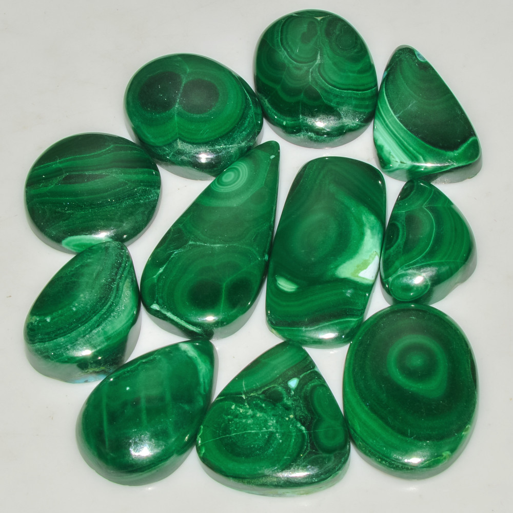 Image of 11 Pcs 278 Cts Green Malachite AAA Quality Natural Gemstone Cabochon Lot For Pendants 32x15 20x11mm #18111