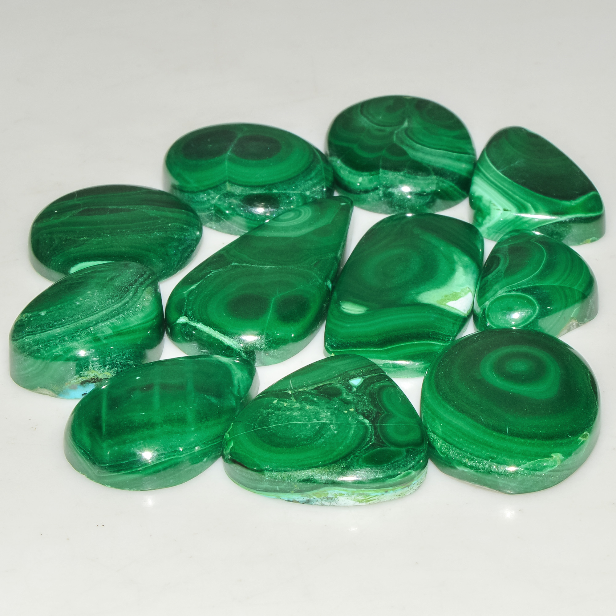 11 Pcs 278 Cts Green Malachite AAA Quality Natural Gemstone Cabochon Lot For Pendants 32x15 20x11mm 18111