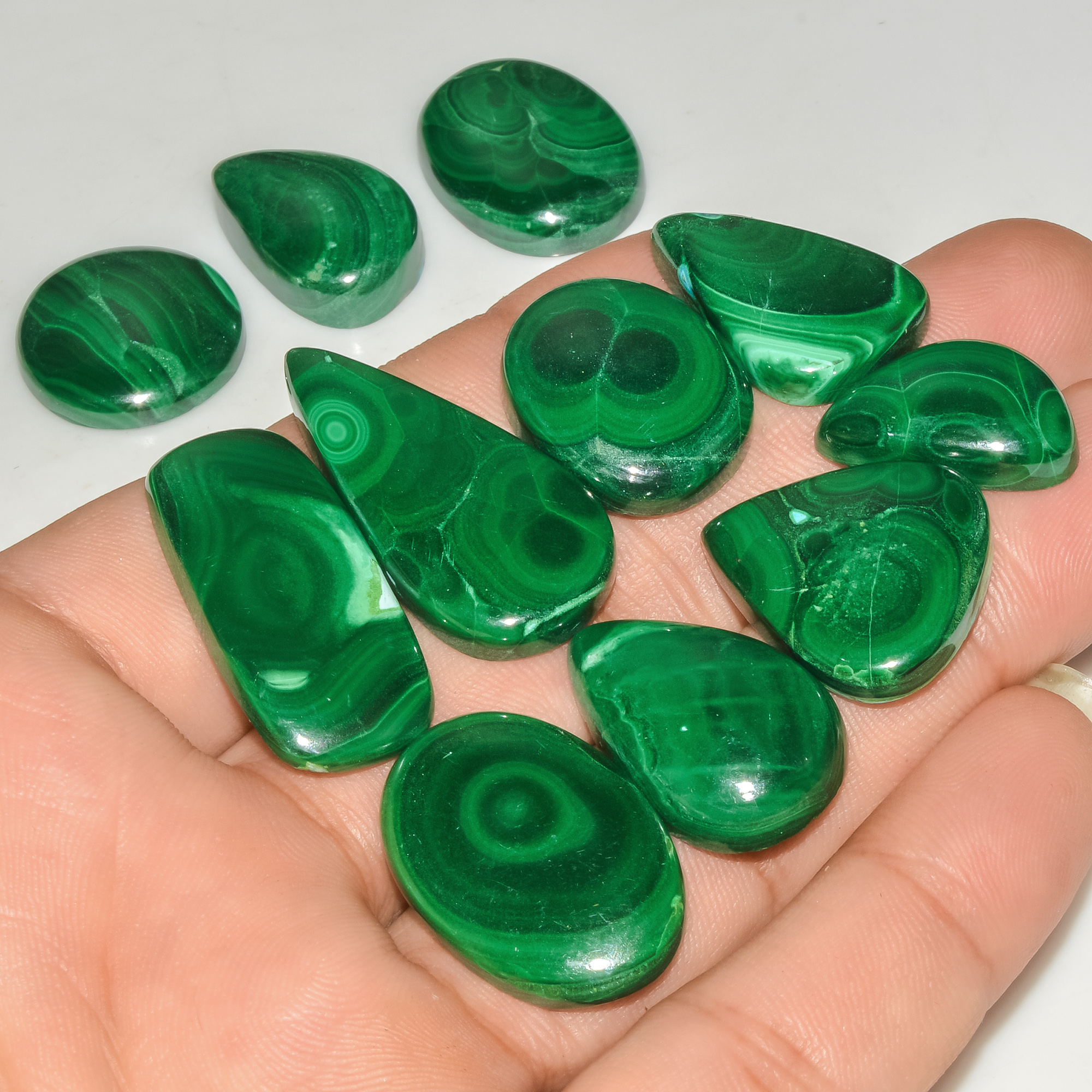 11 Pcs 278 Cts Green Malachite AAA Quality Natural Gemstone Cabochon Lot For Pendants 32x15 20x11mm 18111