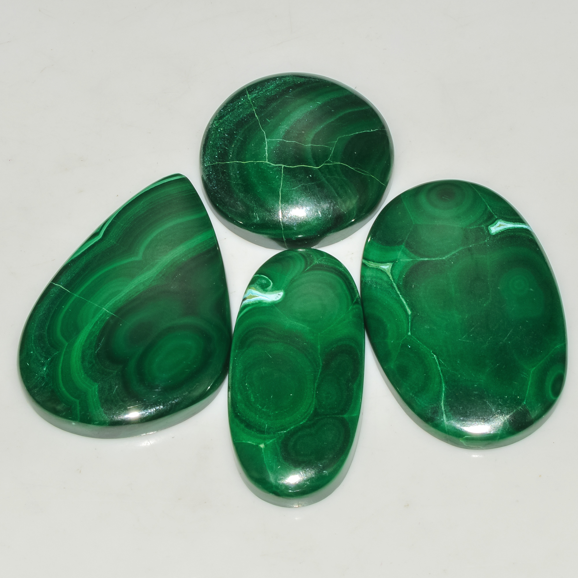 4 Pcs 288 Cts Green Malachite AAA Quality Natural Gemstone Cabochon Lot For Pendants 40x27 25x25mm 18112