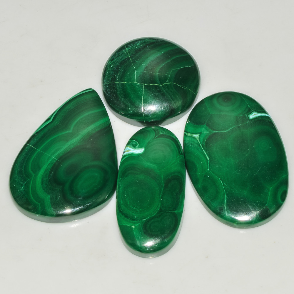 Image of 4 Pcs 288 Cts Green Malachite AAA Quality Natural Gemstone Cabochon Lot For Pendants 40x27 25x25mm #18112