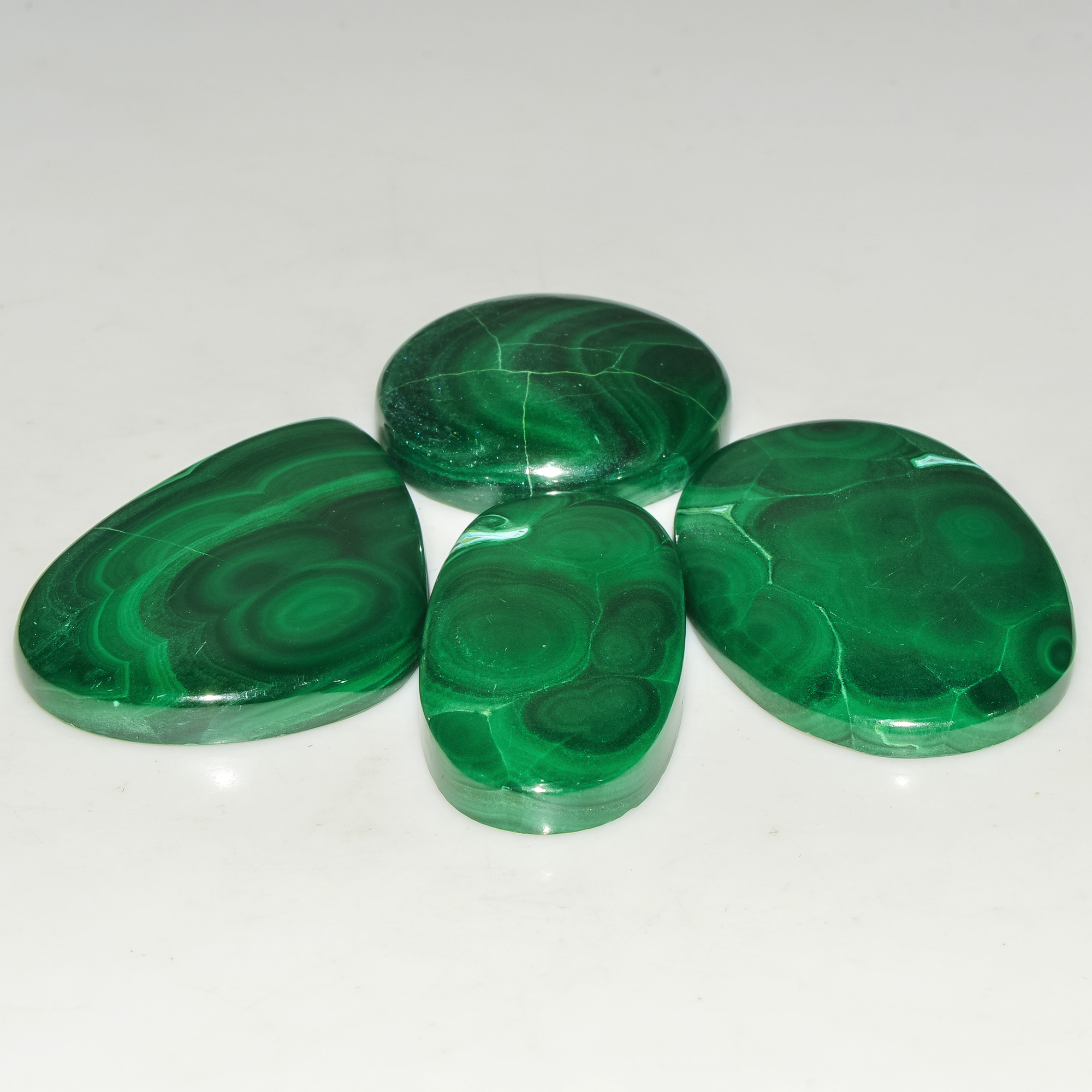 4 Pcs 288 Cts Green Malachite AAA Quality Natural Gemstone Cabochon Lot For Pendants 40x27 25x25mm 18112
