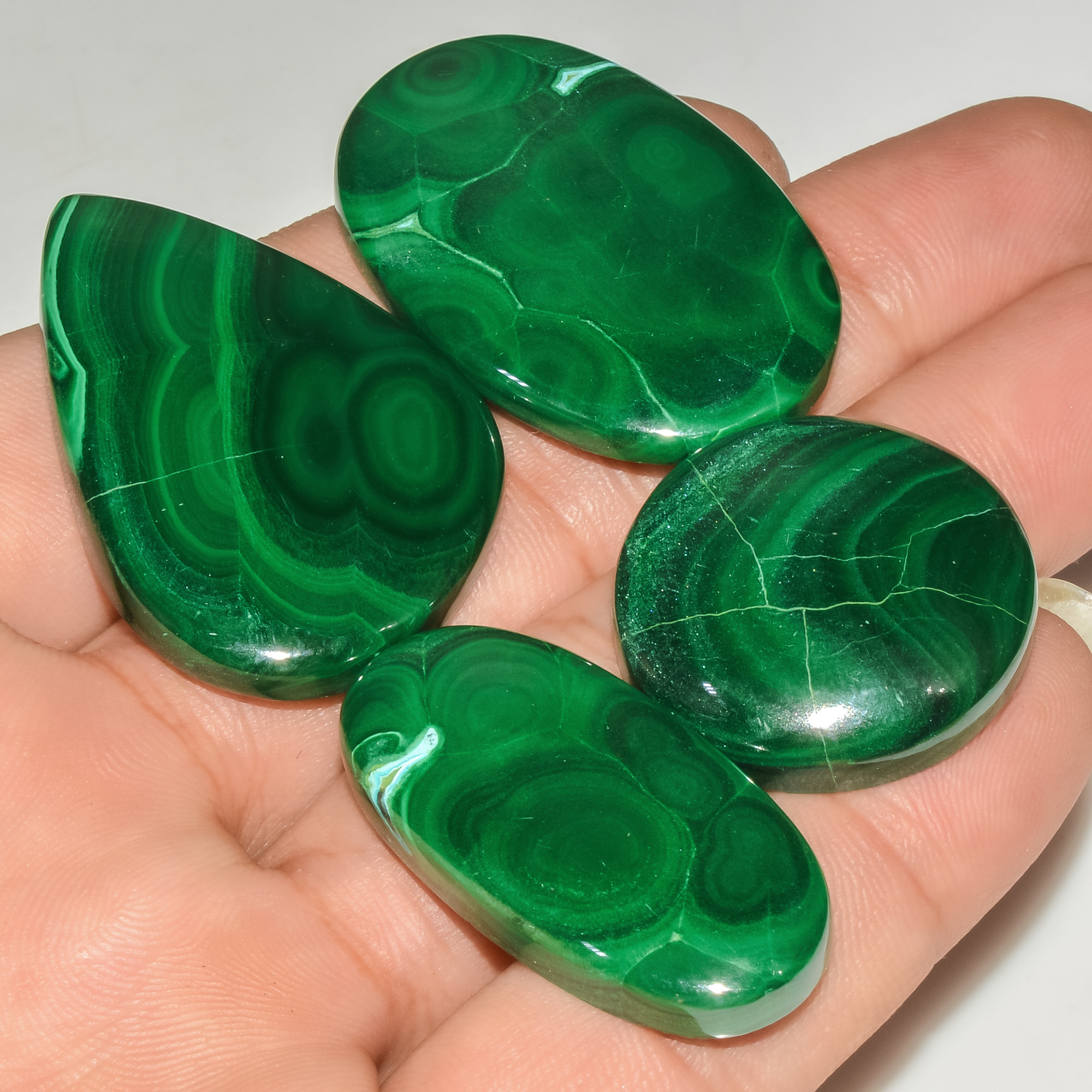4 Pcs 288 Cts Green Malachite AAA Quality Natural Gemstone Cabochon Lot For Pendants 40x27 25x25mm 18112